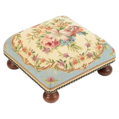 Aubusson Bouquet Blue Tapestry Footstool