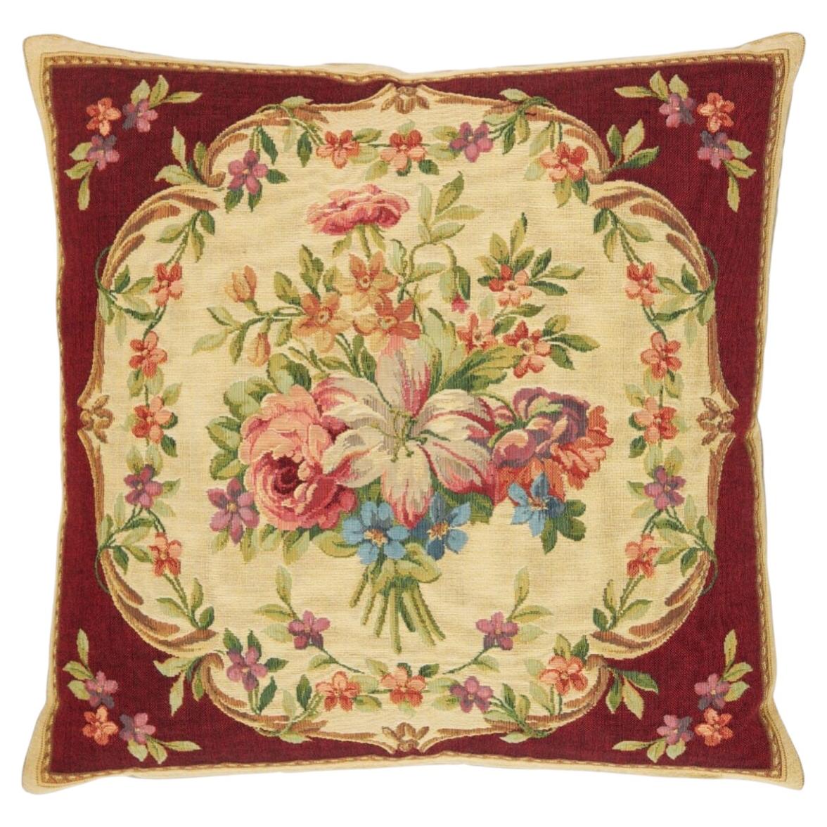 Aubusson Bouquet Red Tapestry Cushion with Feather Filler - 18" x 18"