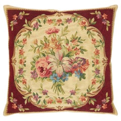 Aubusson Bouquet Red Tapestry Cushion with Feather Filler - 18" x 18"