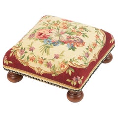 Aubusson Bouquet Red Tapestry Footstool