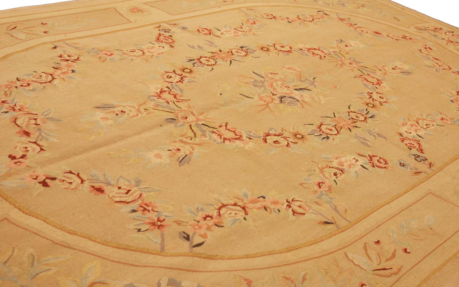 Wool Aubusson Rug Chinese Floral Design For Sale