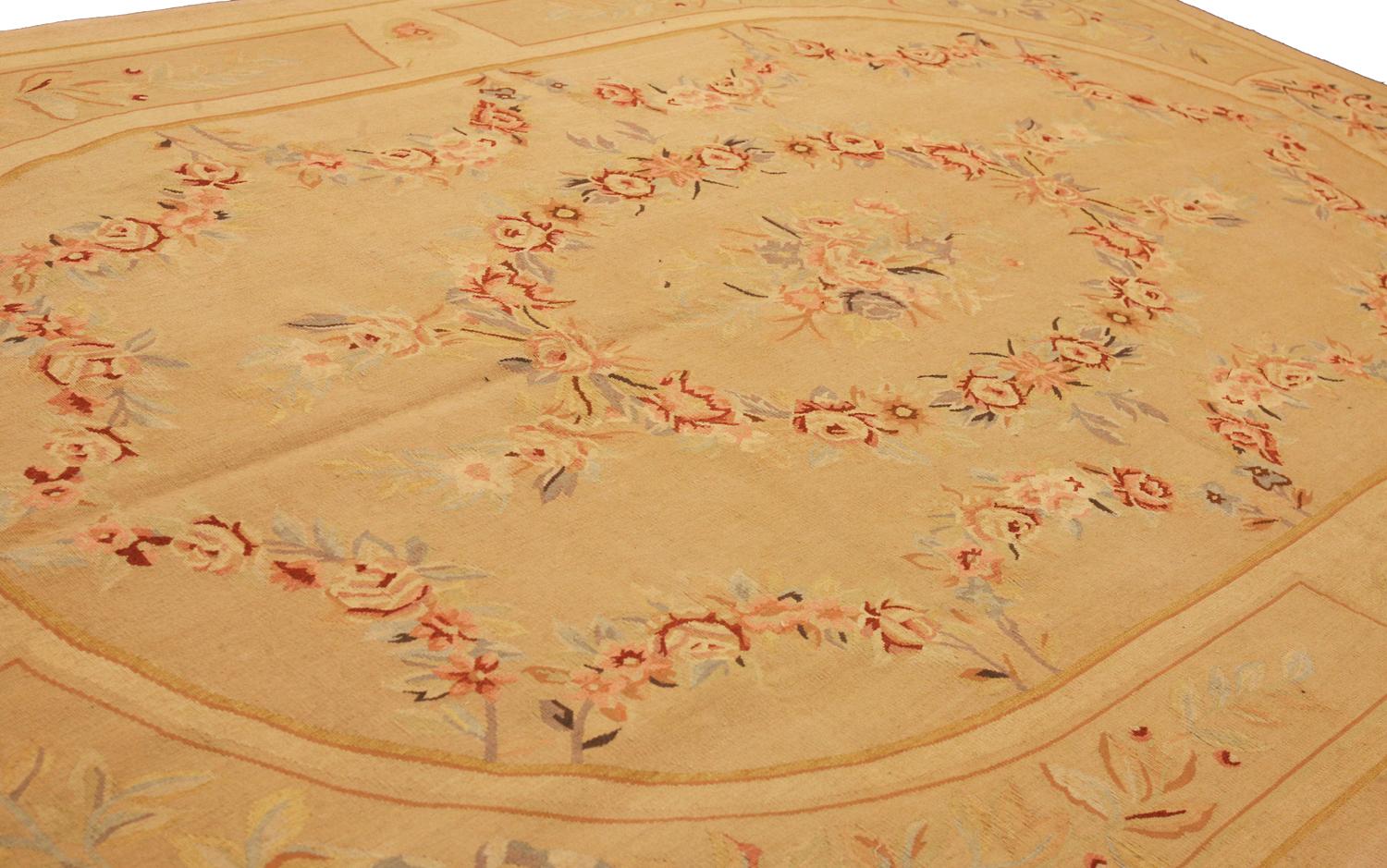 Wool Aubusson Chinese Rug Floral Design with Medallion Field, 21st Century