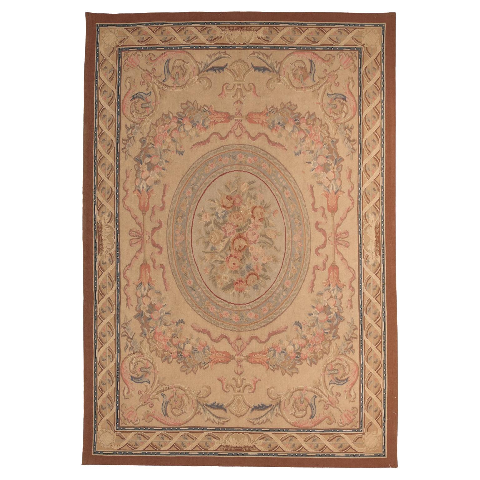 Aubusson Flat-Weave Rug Inspired by French Style with Medallion, 21st Century