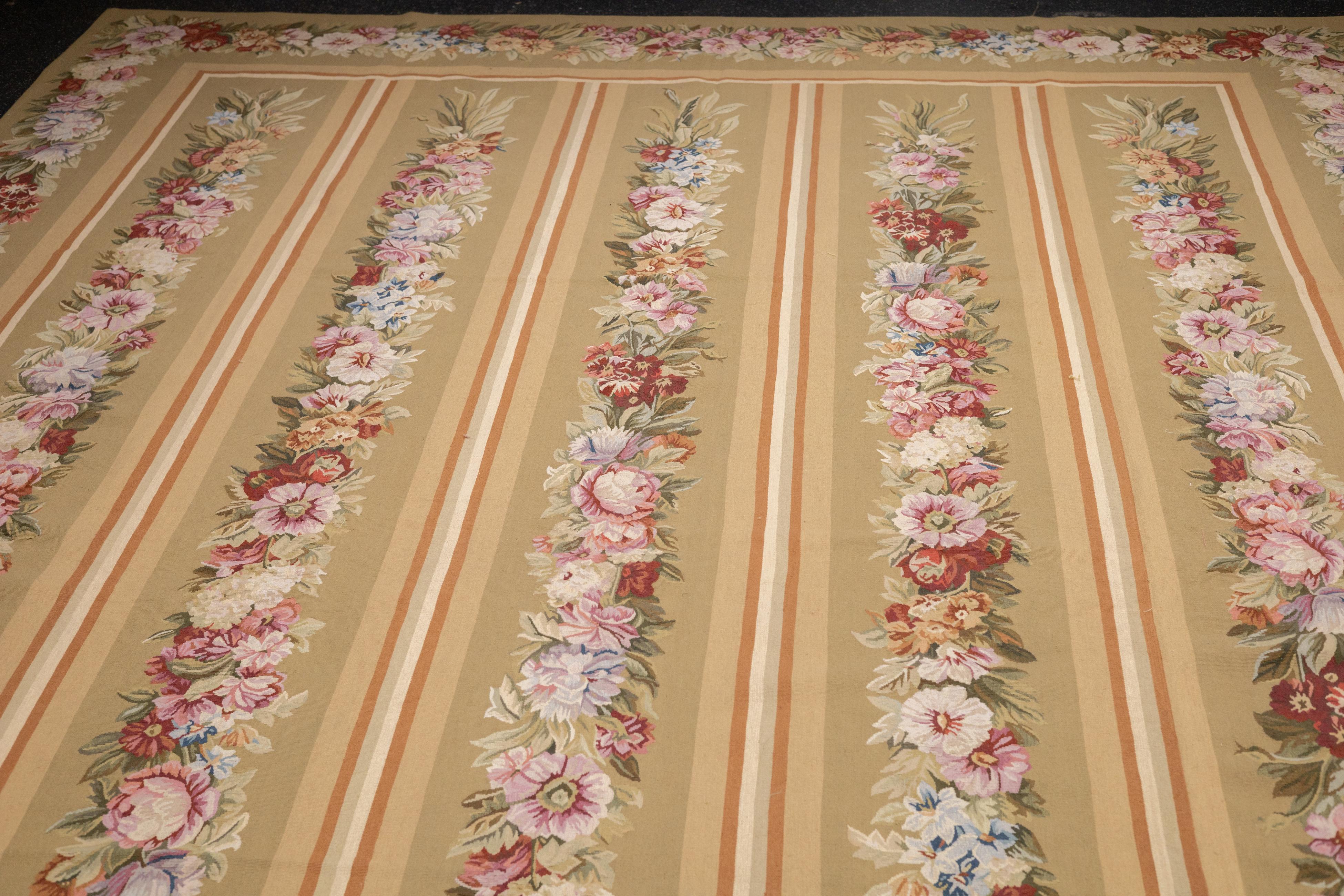Annodato a mano Tappeto Aubusson in lana a trama piatta 12'0
