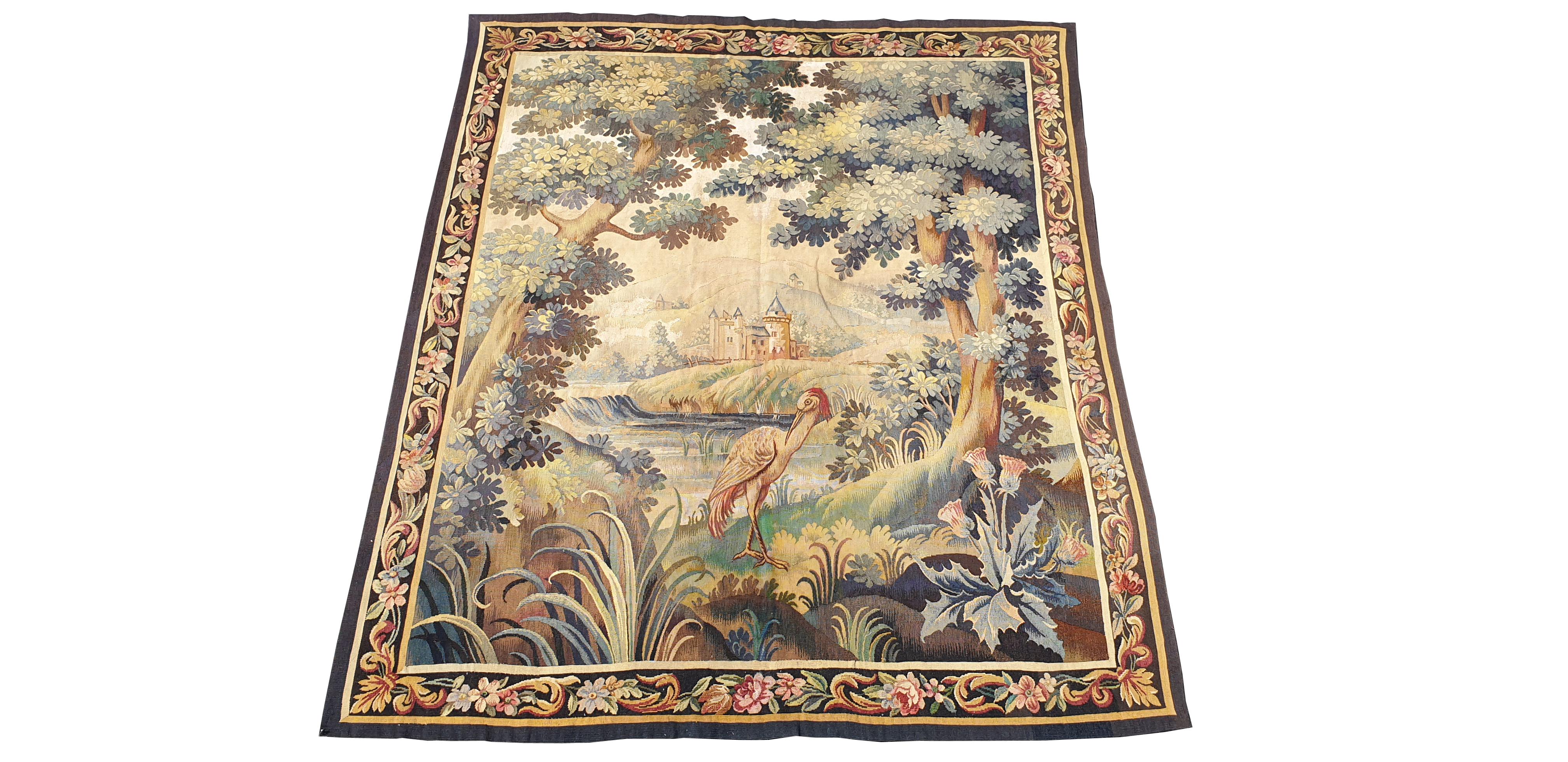 Tapestry of the Royal Manufacture of Aubusson of the 19th century.
Perfect state of preservation.
Reinforced by a fabric on the back of the work.
Price negotiable and free delivery.

Dimension: 210 cm x 180 cm.
 