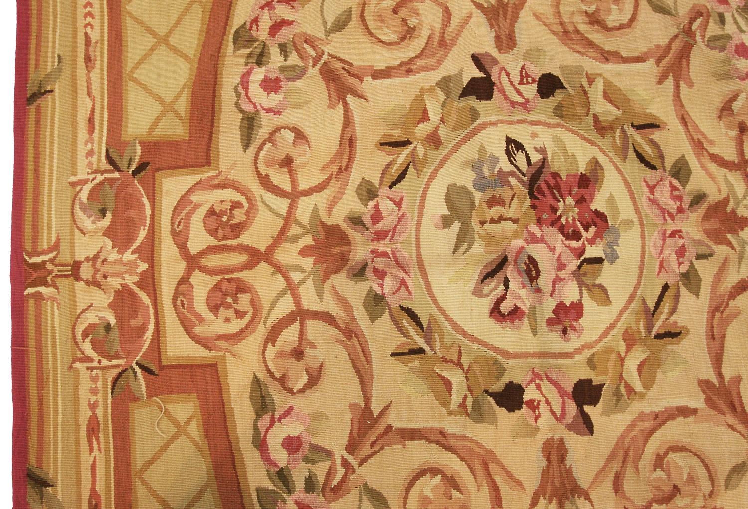 Hand-Knotted Aubusson French Style Rug Floral Design with Medallion Field, 21st Century