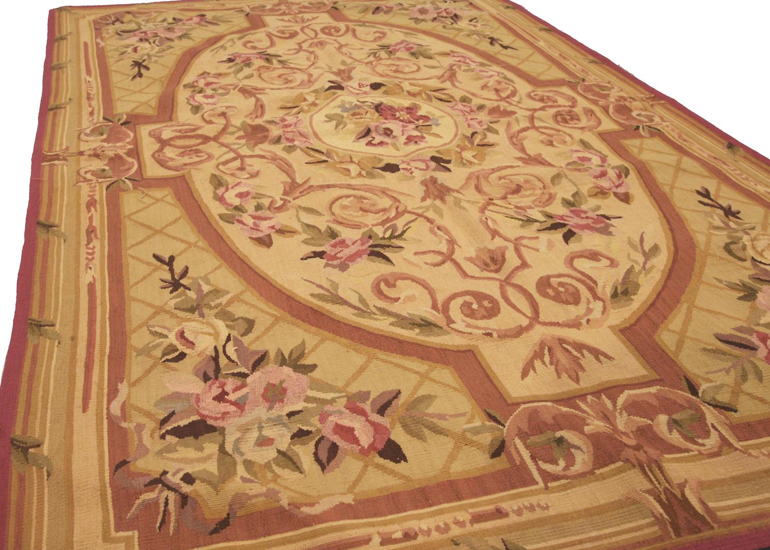 Contemporary Aubusson French Style Rug Floral Design with Medallion Field, 21st Century