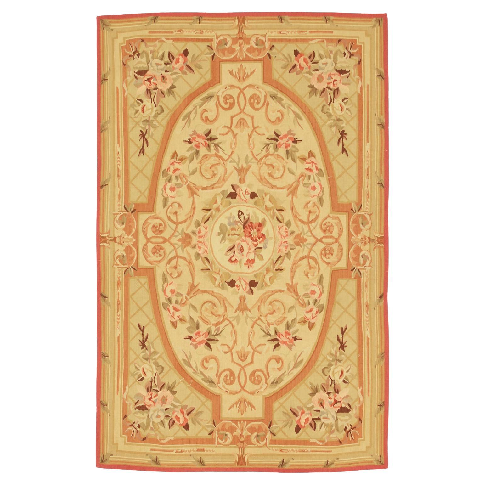 Aubusson French Style Rug Floral Design with Medallion Field, 21st Century