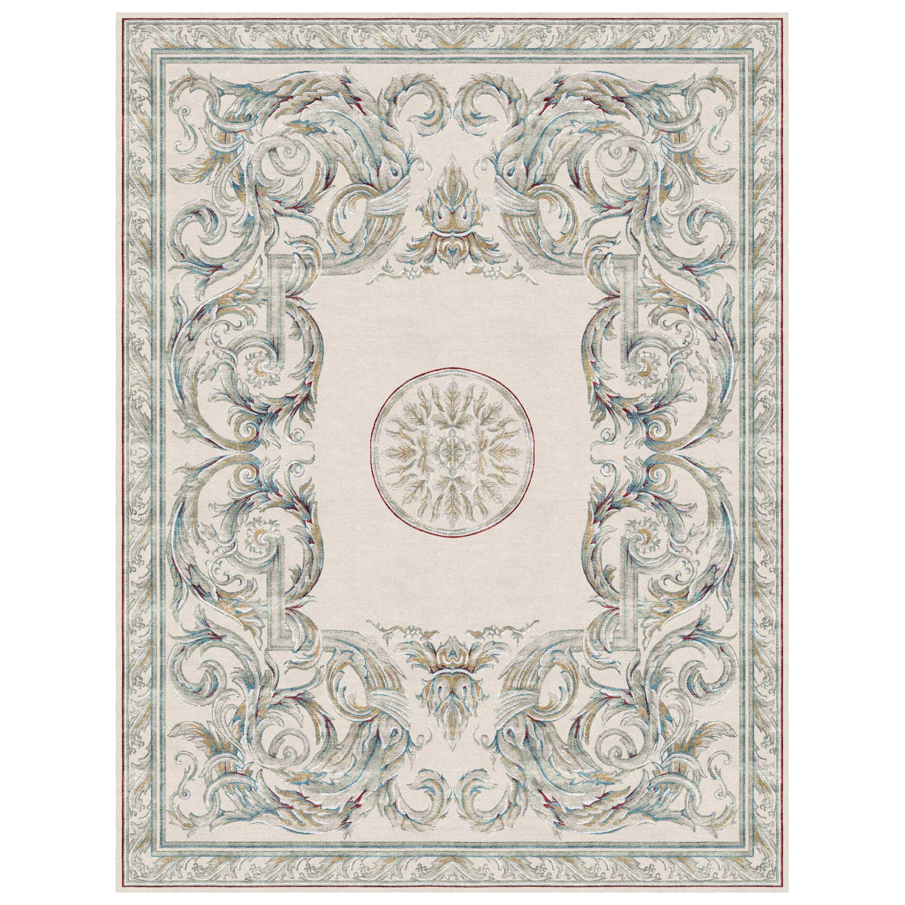 Floral pattern Modern Classics Rug  - Aubusson Heraldy Bleu de France For Sale