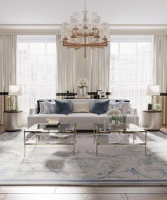 Blue Beige Floral pattern Modern Classics Rug - Aubusson Heraldy Heavenly Motifs