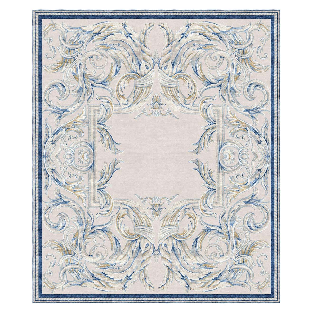 Blue Beige Floral pattern Modern Classics Rug - Aubusson Heraldy ...