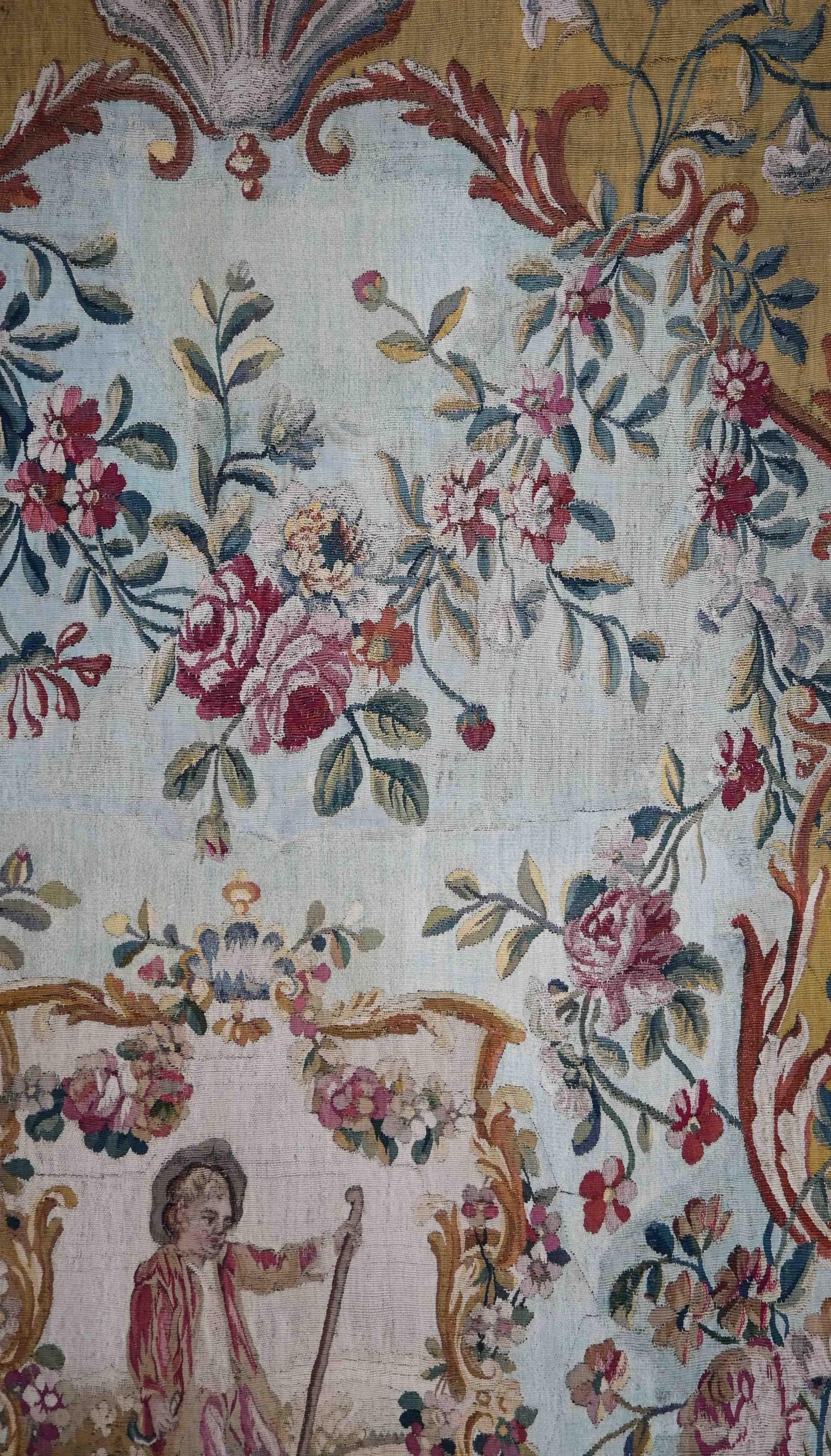 French Provincial Aubusson Manufacture 18th Century Central Medallion Tapestry - W100xH200cm, 1544 For Sale