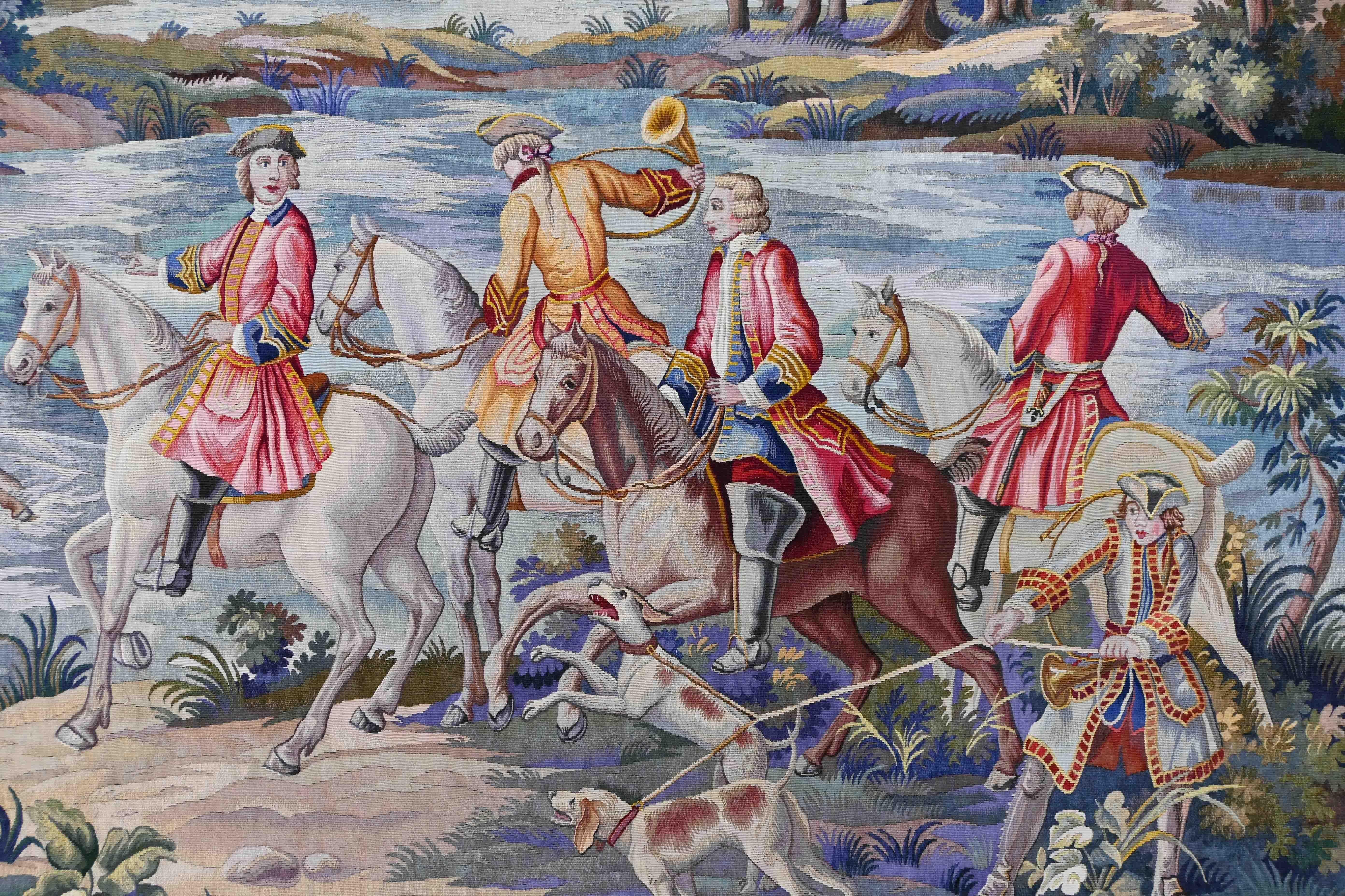 Tapiz Aubusson Manufacture - La caza bajo Luis XV - L1m96xh1m57 - N° 1423 Tejido a mano en venta