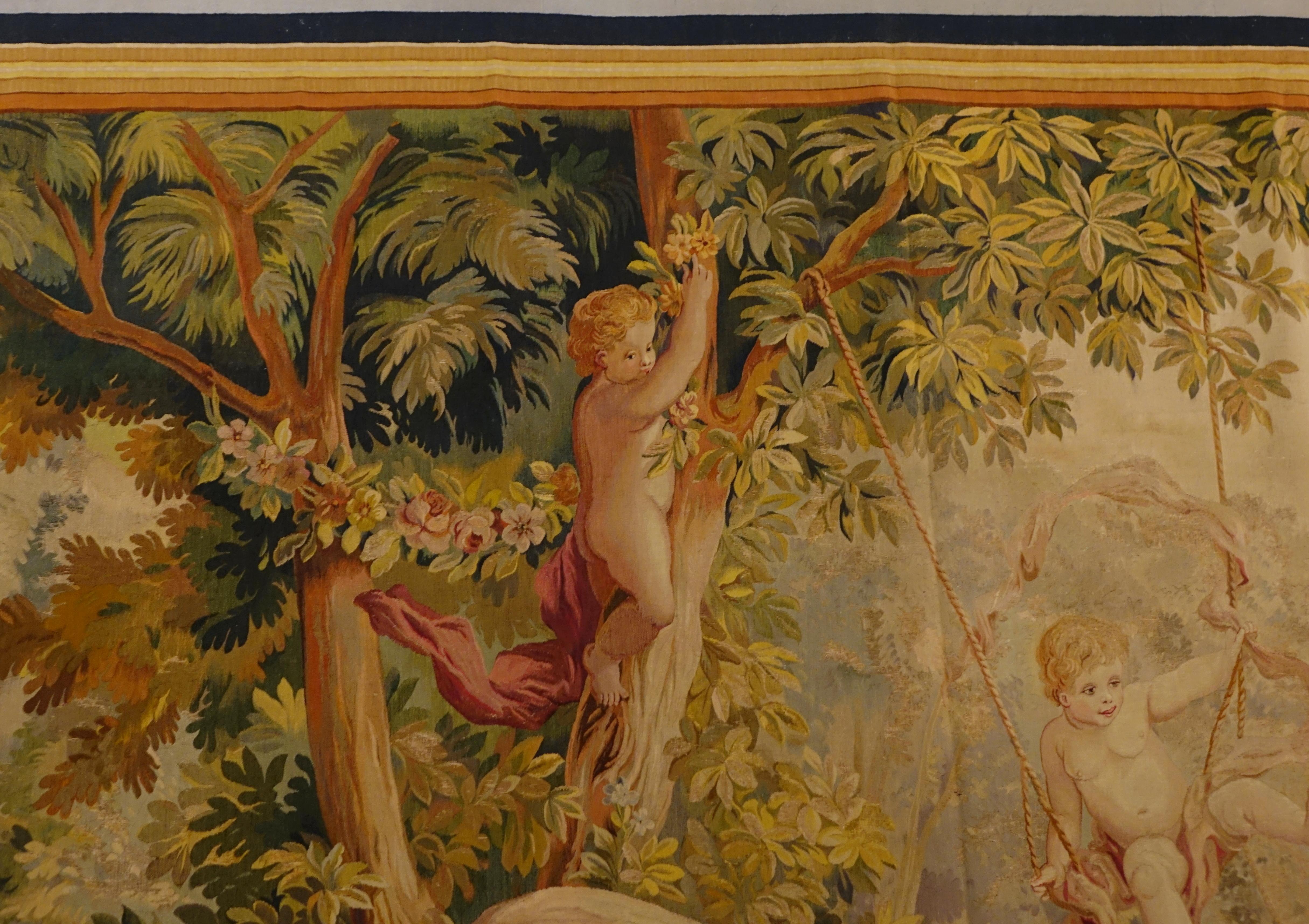 Tapiz Aubusson Manufacture, con iniciales, representa 