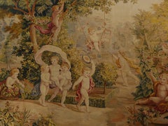 Aubusson Manufacture Tapestry, Initialed, Depicting "game of cherubs"