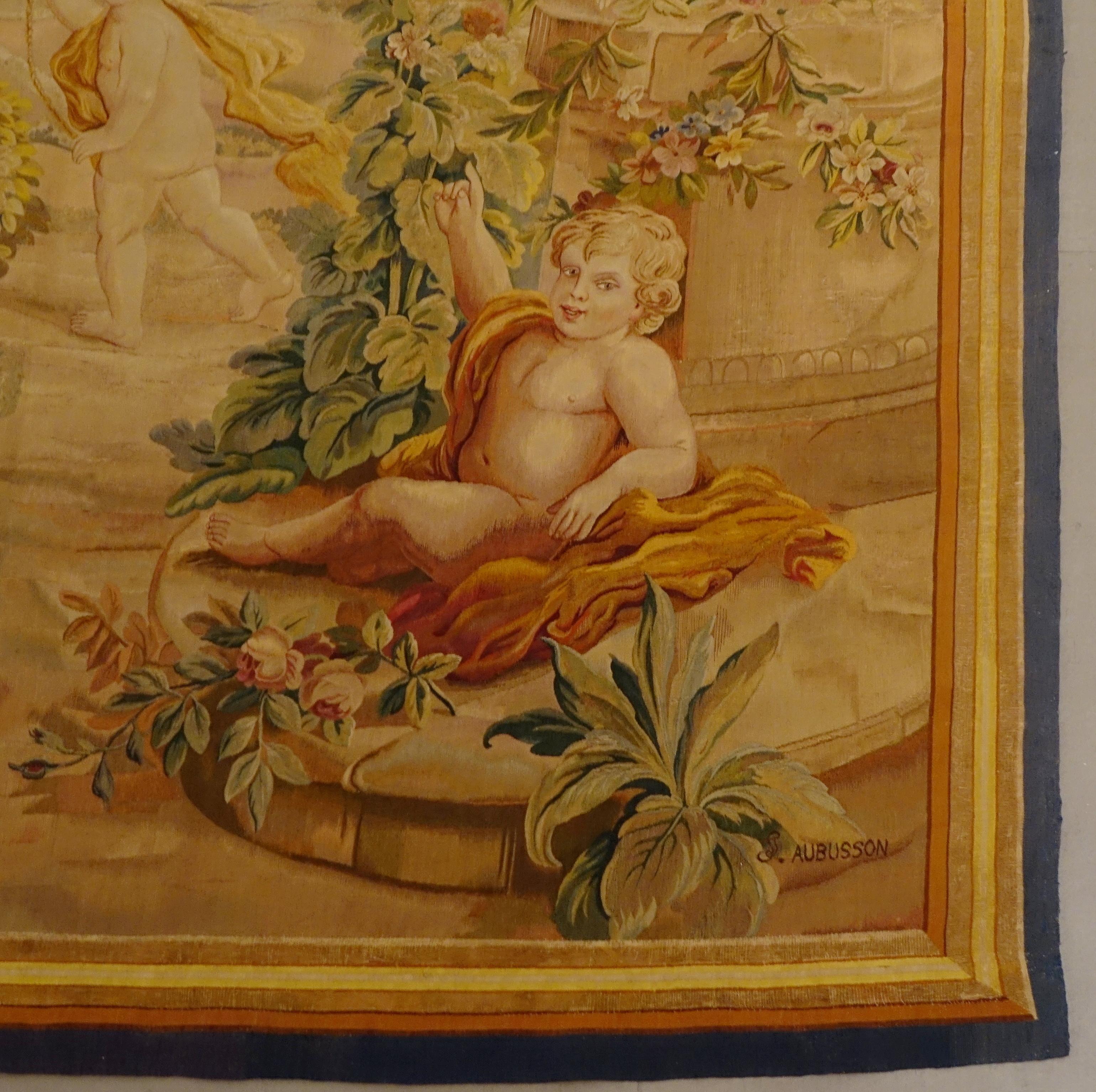 Wool Aubusson Manufacture Tapestry, Initialed, Depicting 