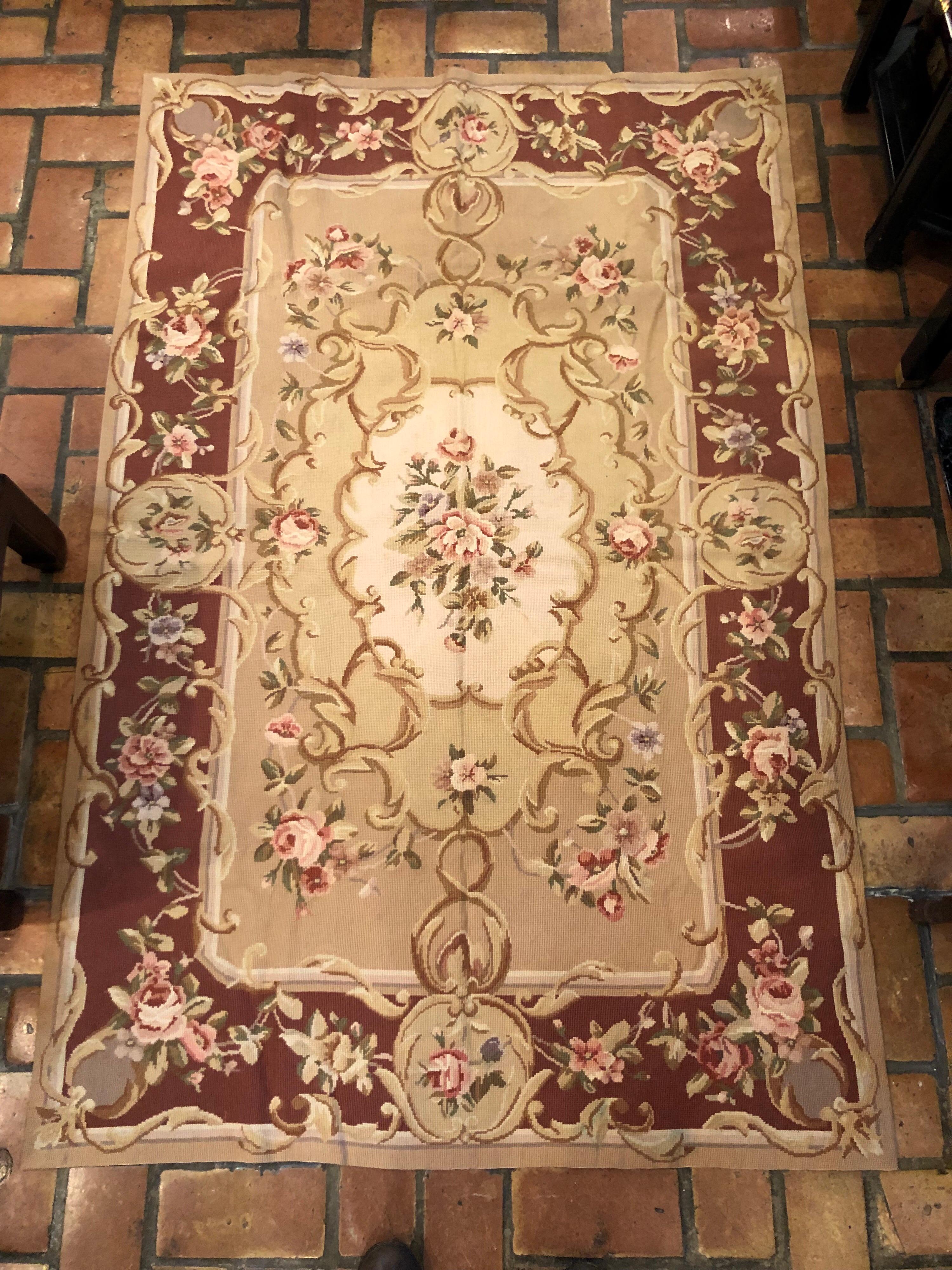 Aubusson Needlepoint Rug New Unused 4' x 6' In Excellent Condition In Redding, CT