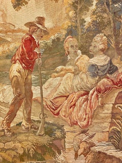 Aubusson Pastoral Tapestry featuring a Gallant Scene, France 19th C.