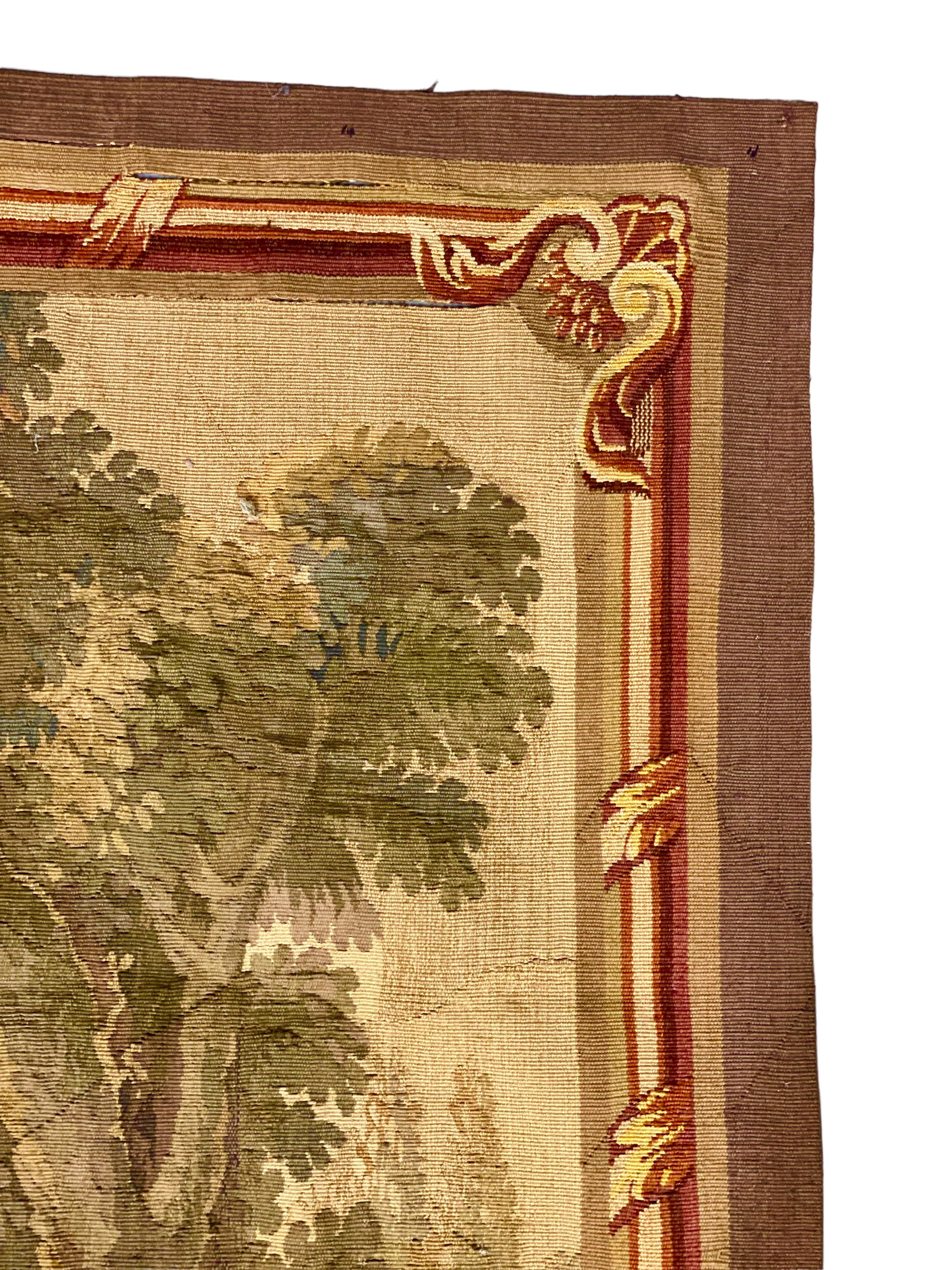 Hand-Woven French Aubusson Pastoral Tapestry featuring a Gallant Scene, Late 19th Century For Sale