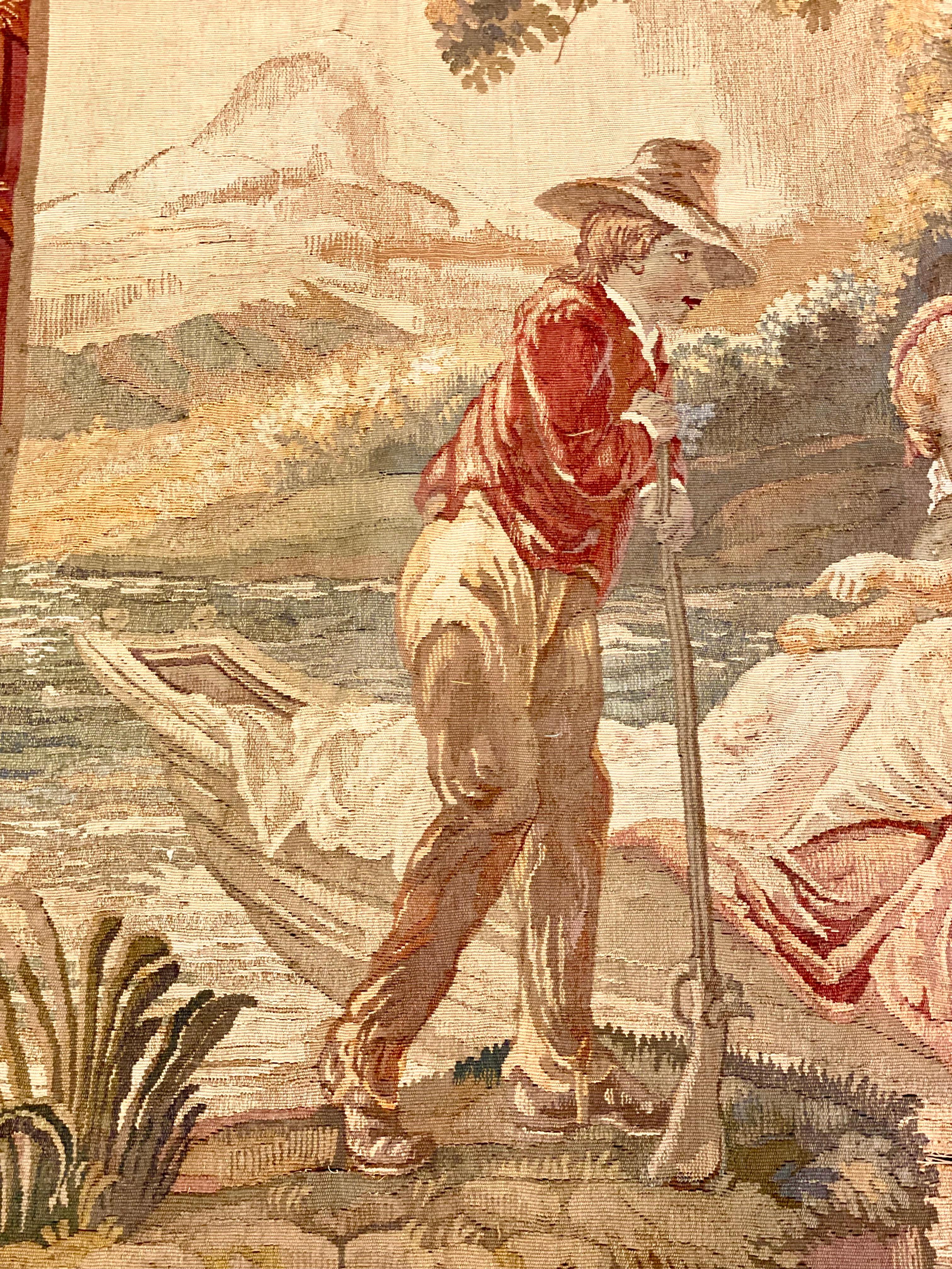 Französischer Aubusson- Pastoral-Wandteppich mit einer Gallantszene, spätes 19. Jahrhundert im Zustand „Gut“ im Angebot in LA CIOTAT, FR