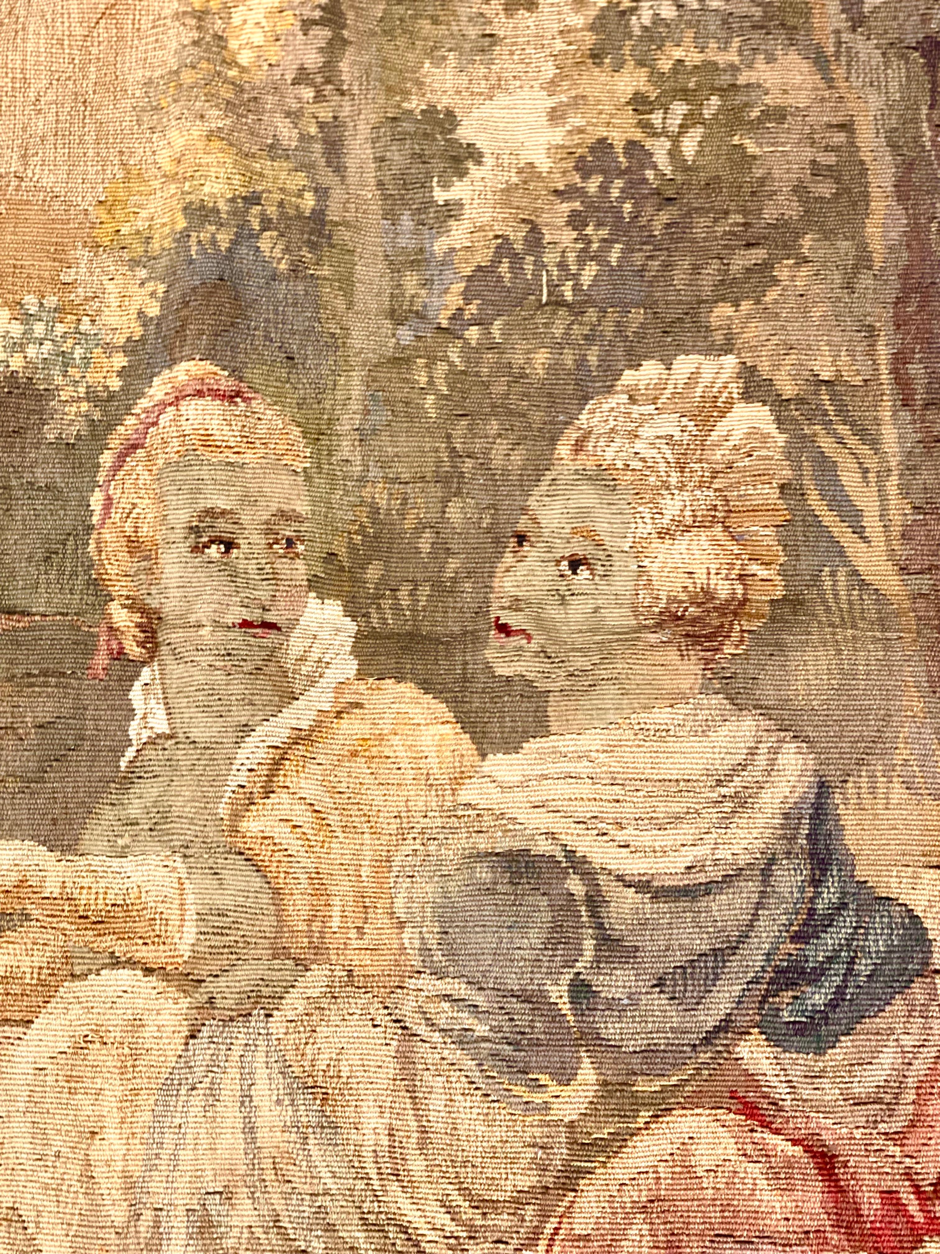 French Aubusson Pastoral Tapestry featuring a Gallant Scene, Late 19th Century For Sale 3