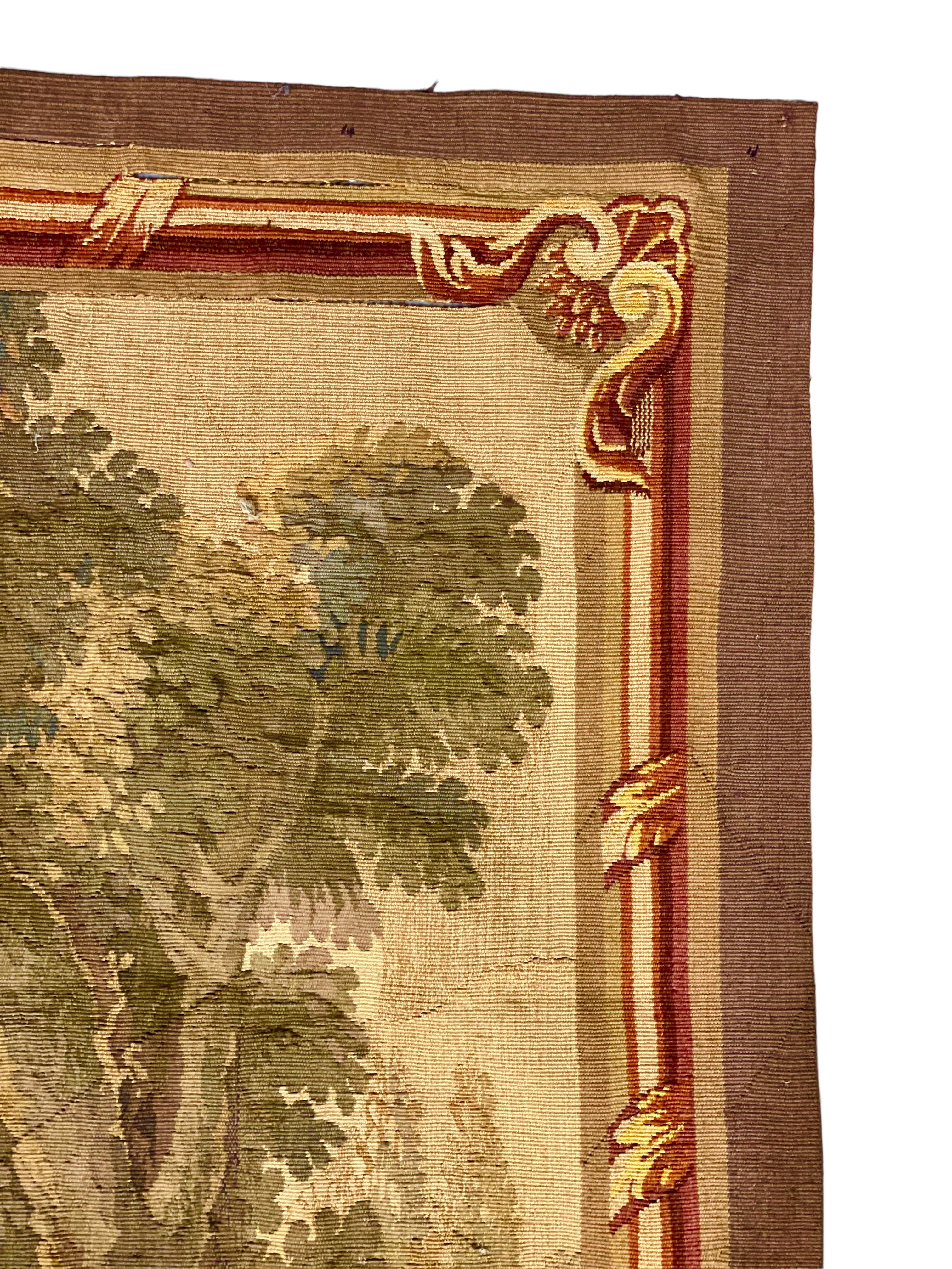 French Aubusson Pastoral Tapestry featuring a Gallant Scene, Late 19th Century For Sale 4