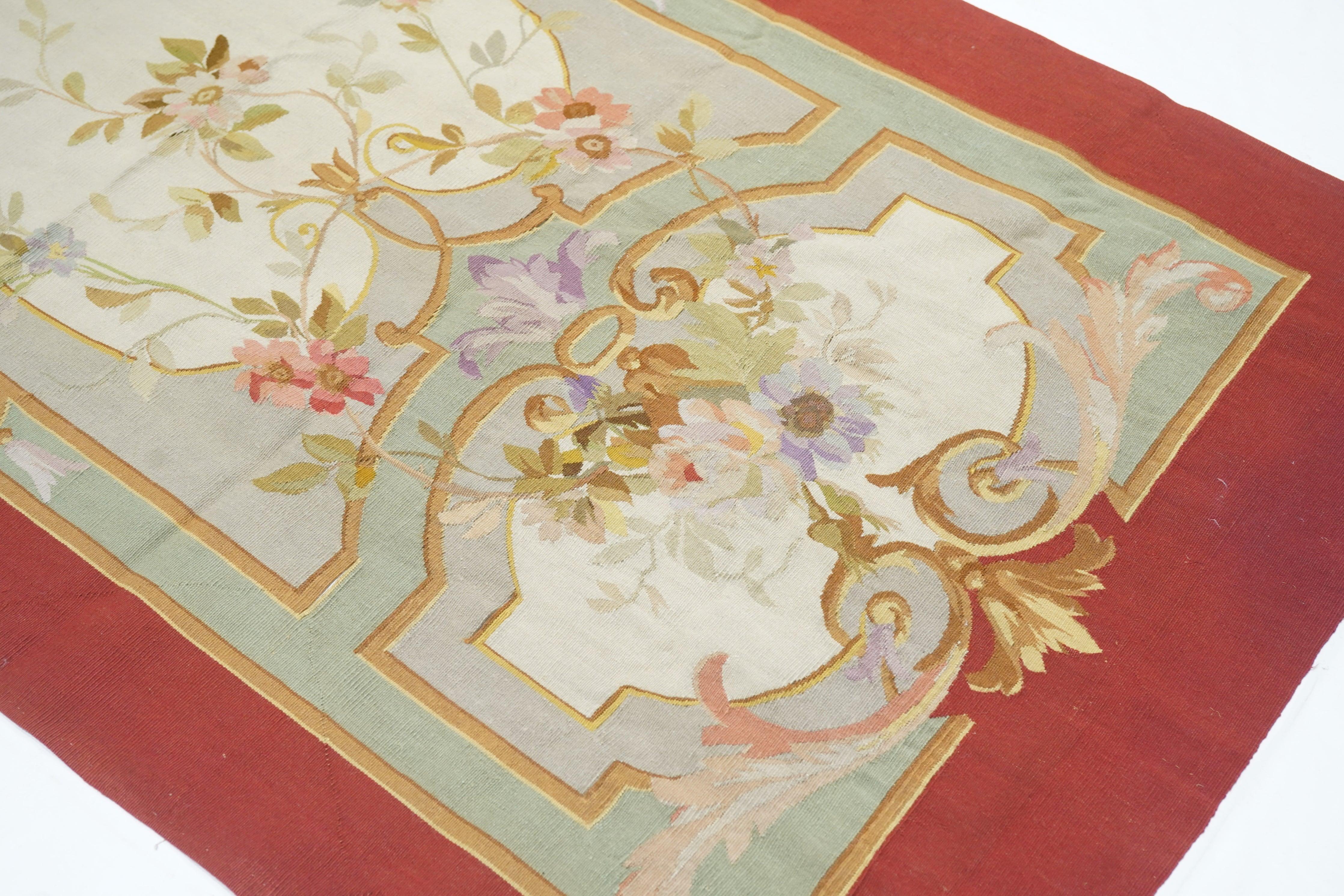 Wool Aubusson Rug 3'10'' x 10'3'' For Sale