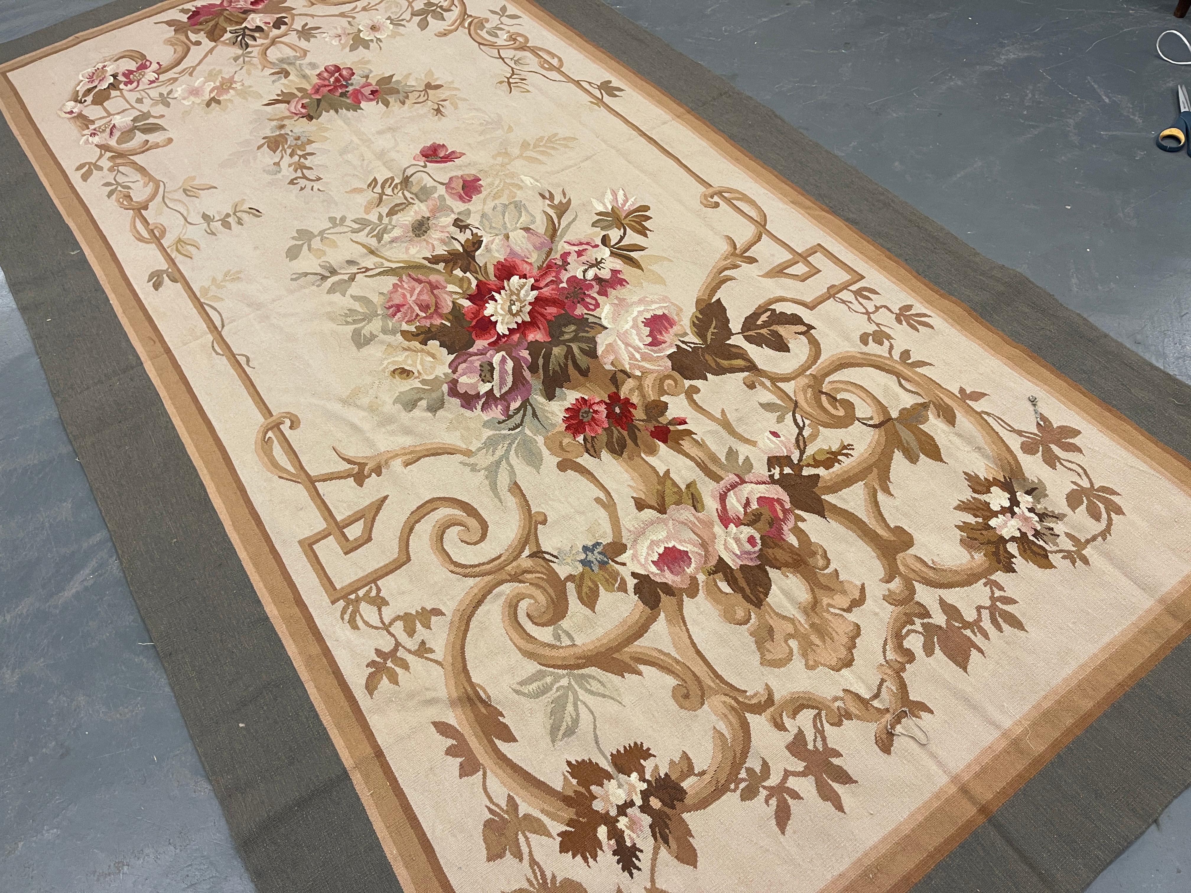 French Aubusson Rug Runner Ivory Carpet Floral Livingroom Rugs for Sale Home Decor For Sale