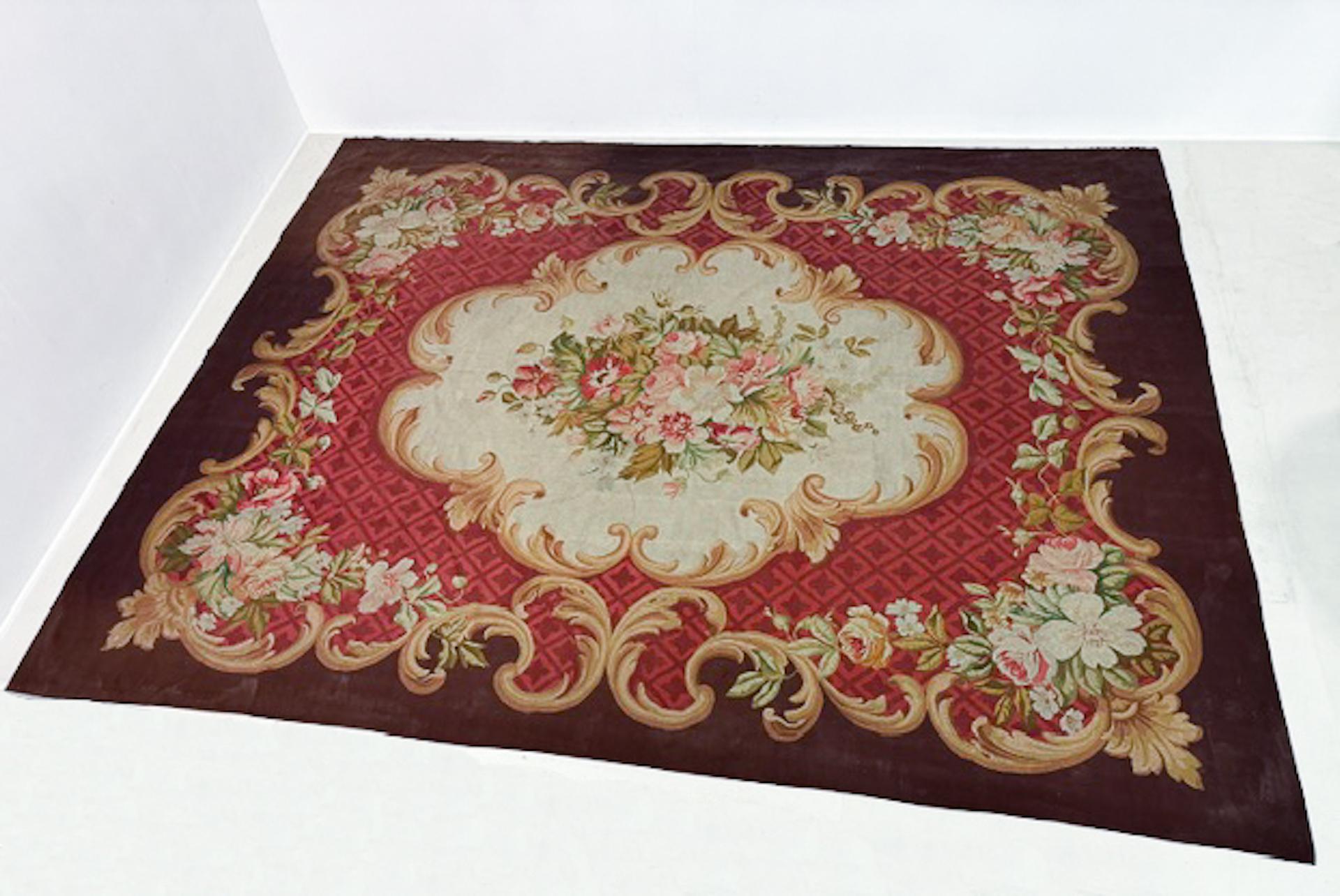 Fabric Aubusson Rug, Second half of the 19th century, France For Sale