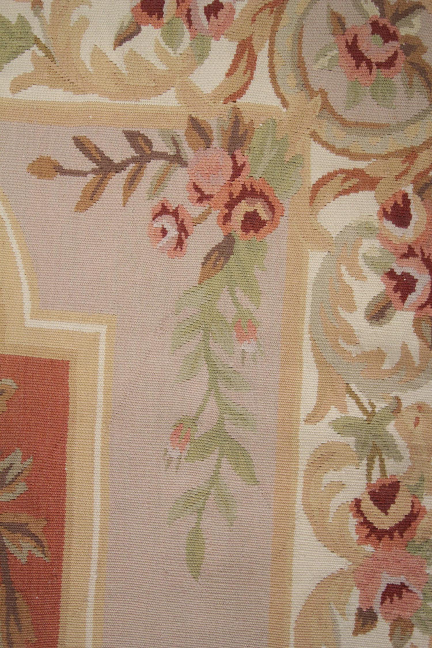 Aubusson Runner Rug, Handmade Carpet Chinese Rug Floral Tapestry For Sale 1