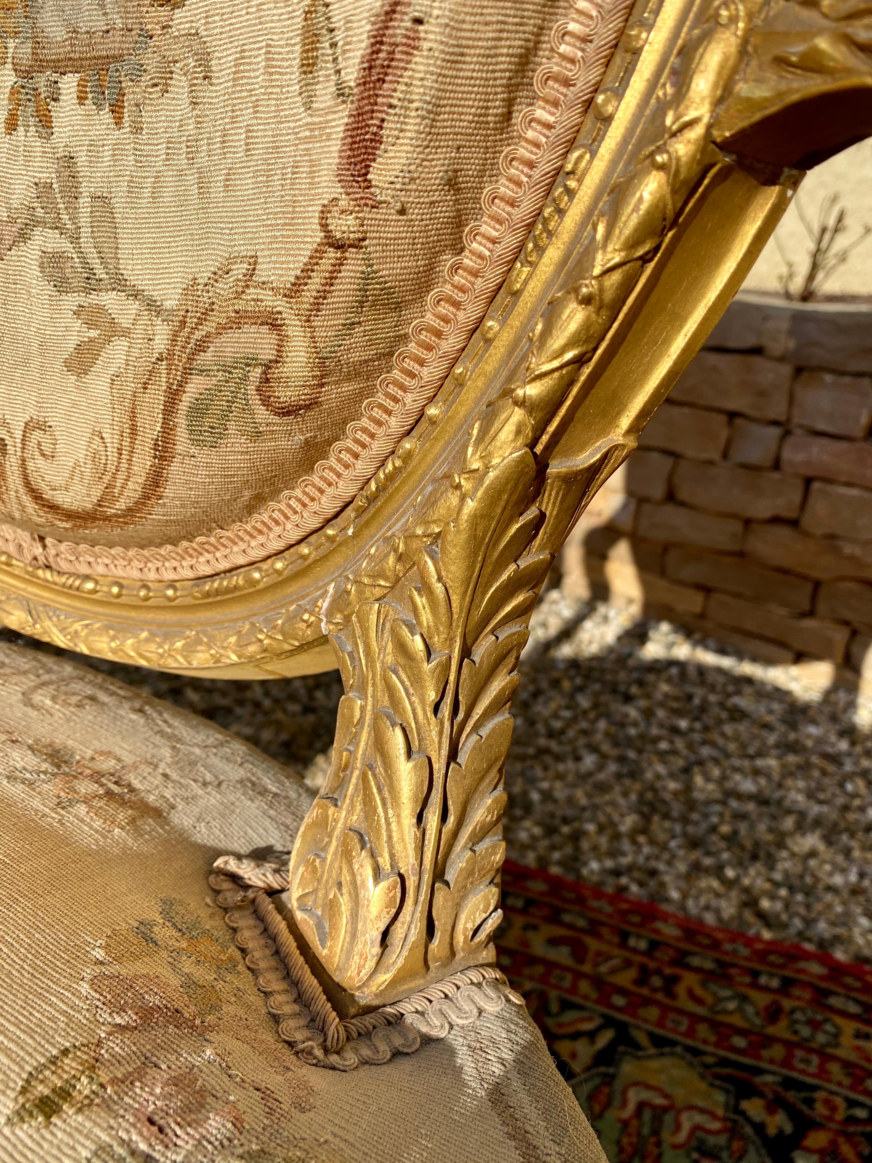 Aubusson, salotto in legno dorato stile Luigi XVI / Napoleone III, XIX secolo in vendita 9