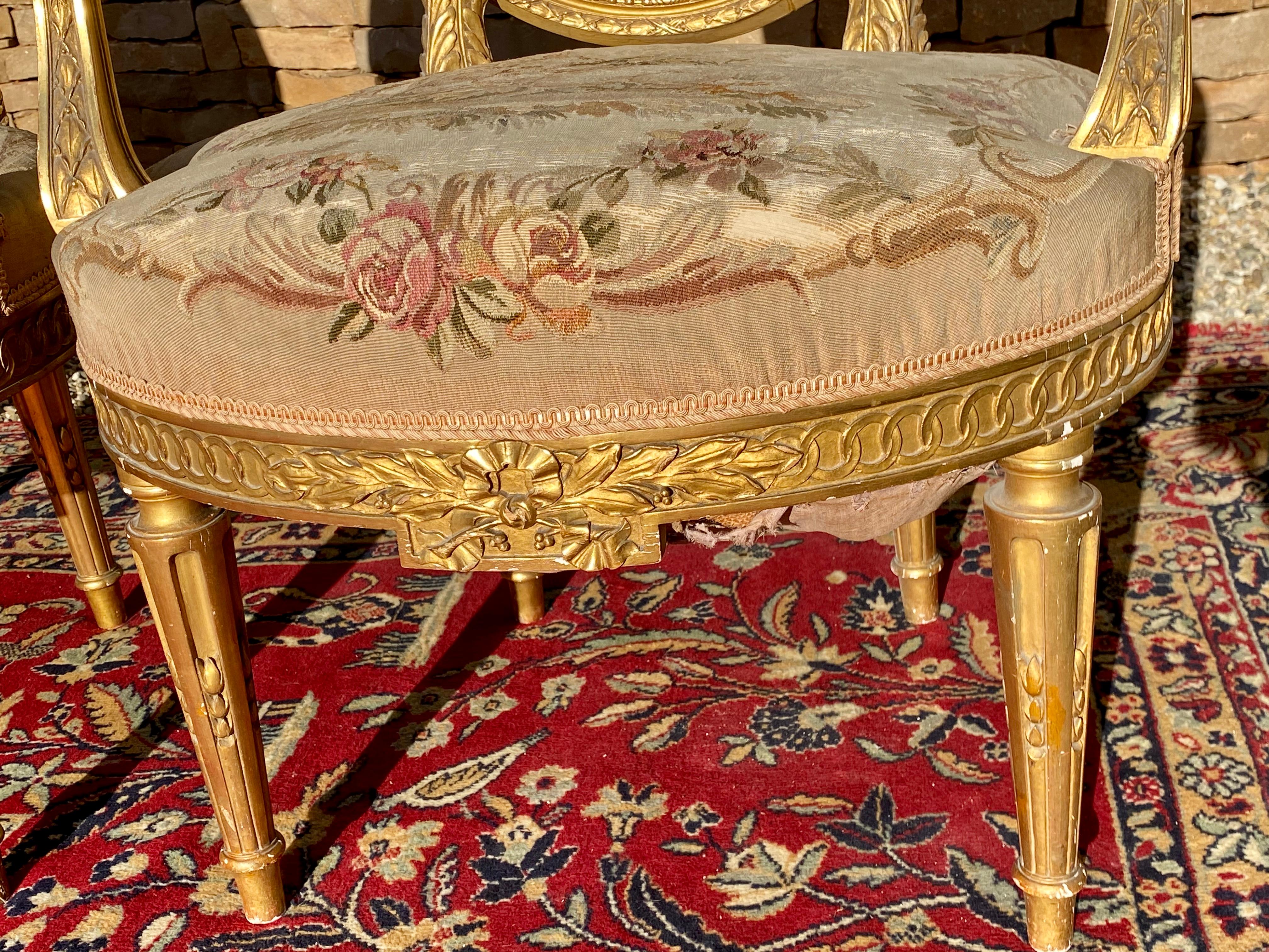 Aubusson, salotto in legno dorato stile Luigi XVI / Napoleone III, XIX secolo in vendita 12