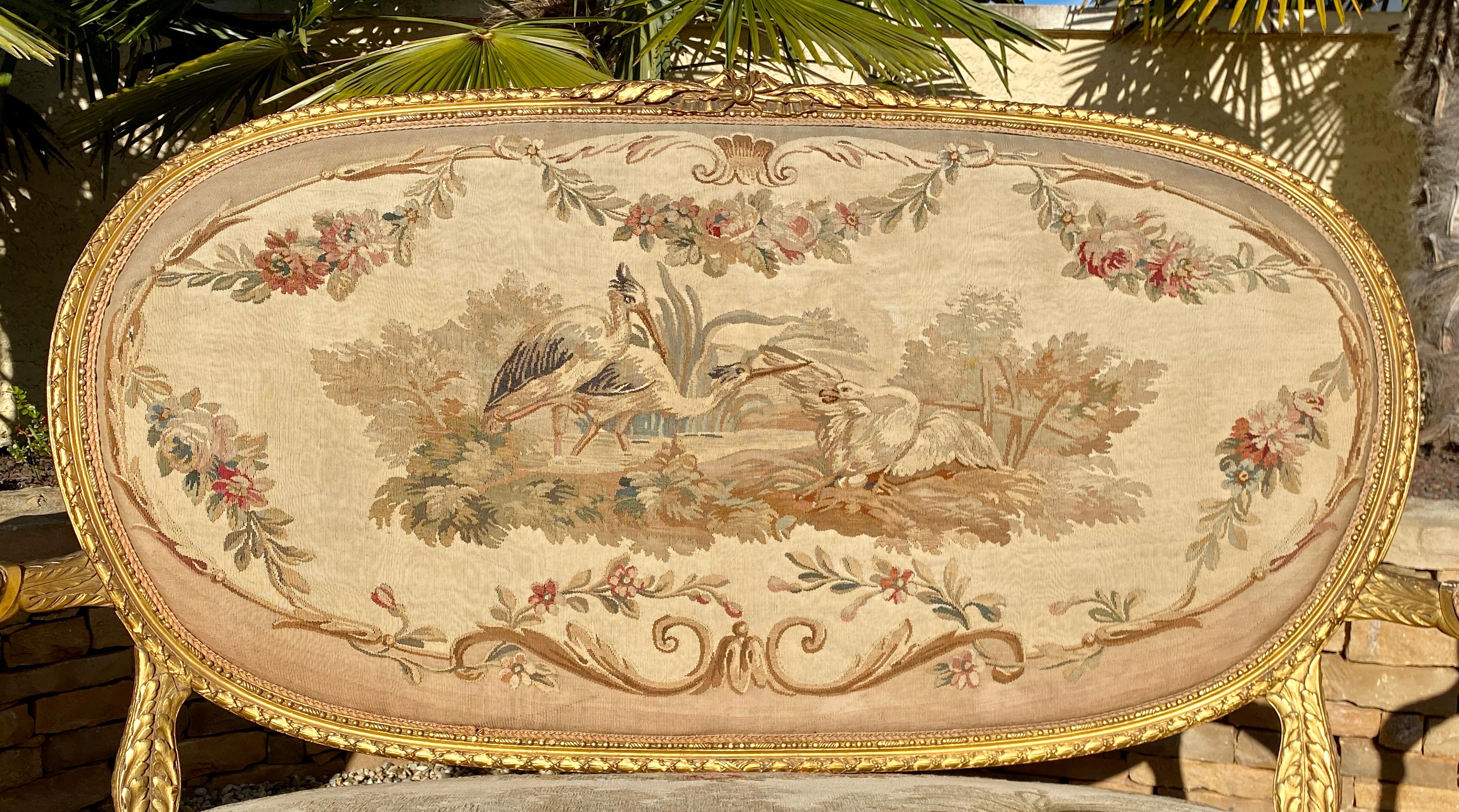 Francese Aubusson, salotto in legno dorato stile Luigi XVI / Napoleone III, XIX secolo in vendita