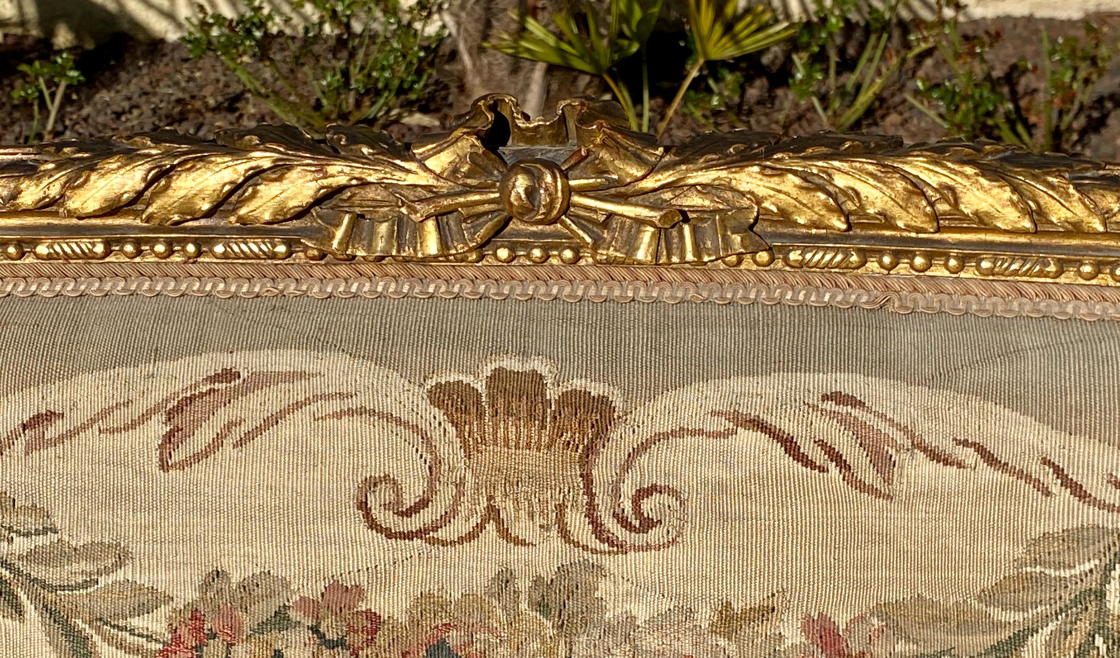 Arazzo Aubusson, salotto in legno dorato stile Luigi XVI / Napoleone III, XIX secolo in vendita