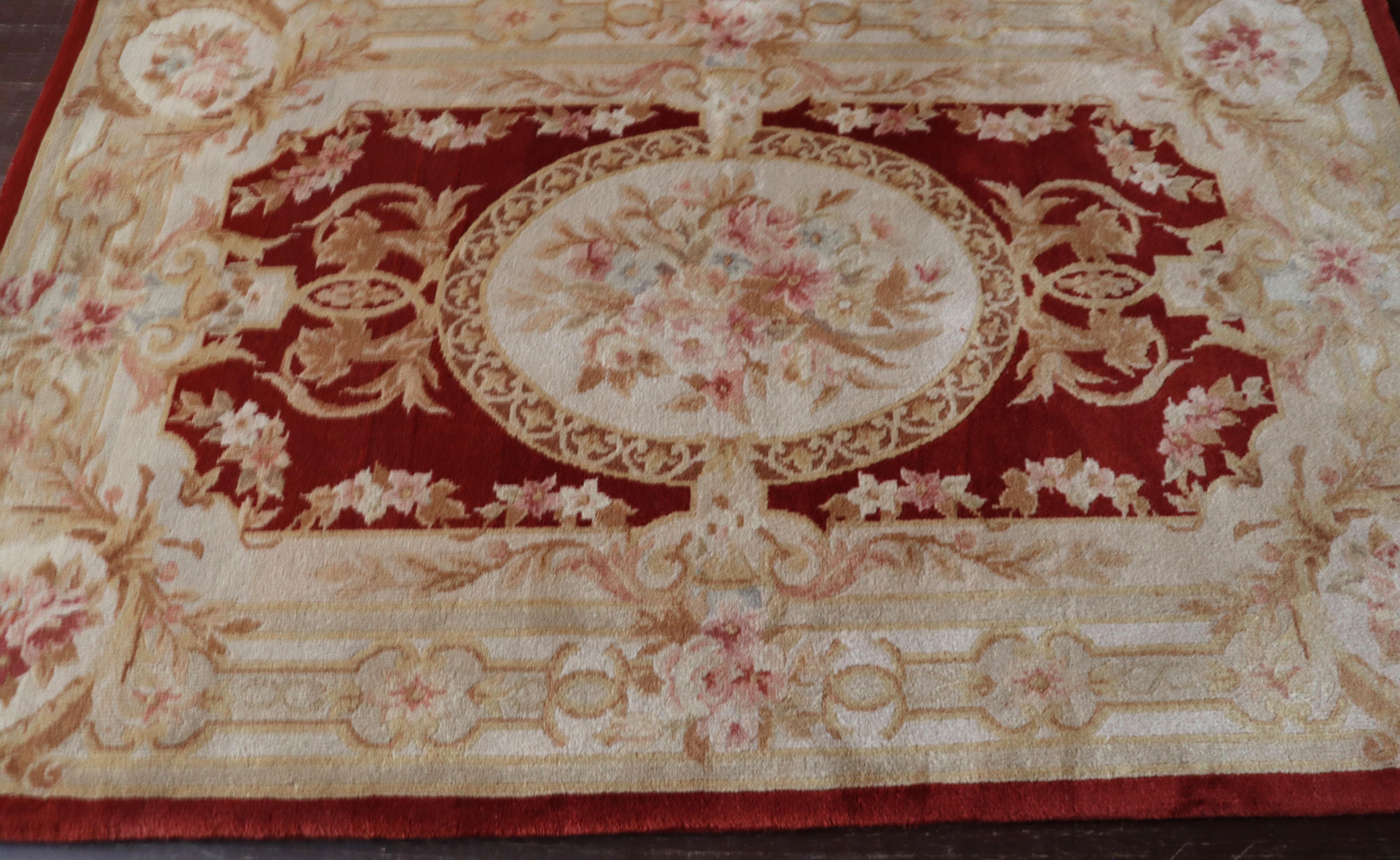 Aubusson Savonnerie rugs are very accurate reproductions of absolute original French design produced from the 17th through 19th century in the factories Aubusson, which gave the name to these rugs. Originally they were produced for the French royal