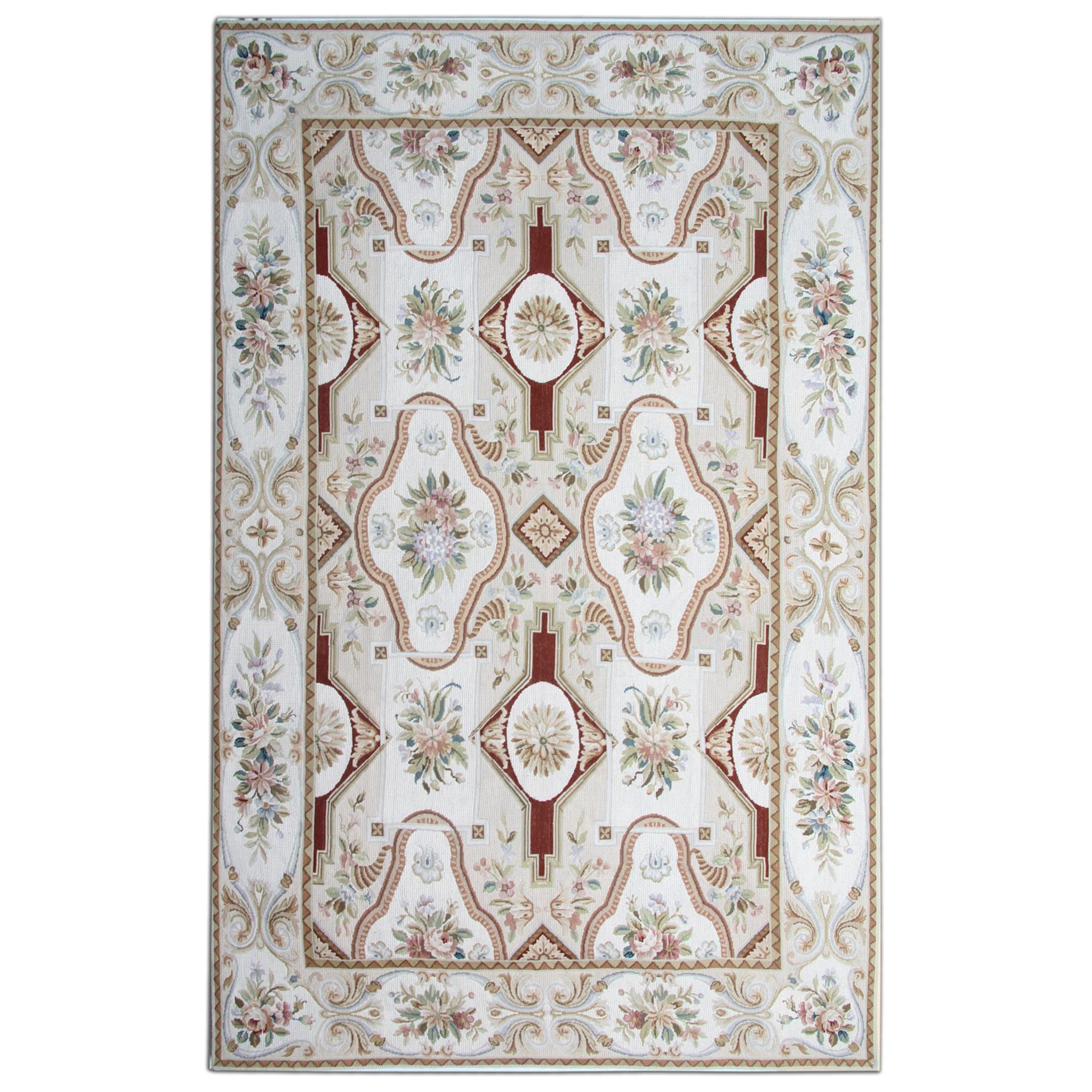 Aubusson Style Area Rug Traditional Carpet Handwoven Wool Needlepoint For Sale
