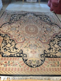 Aubusson-Style Blue & Raspberry Wool Rug
