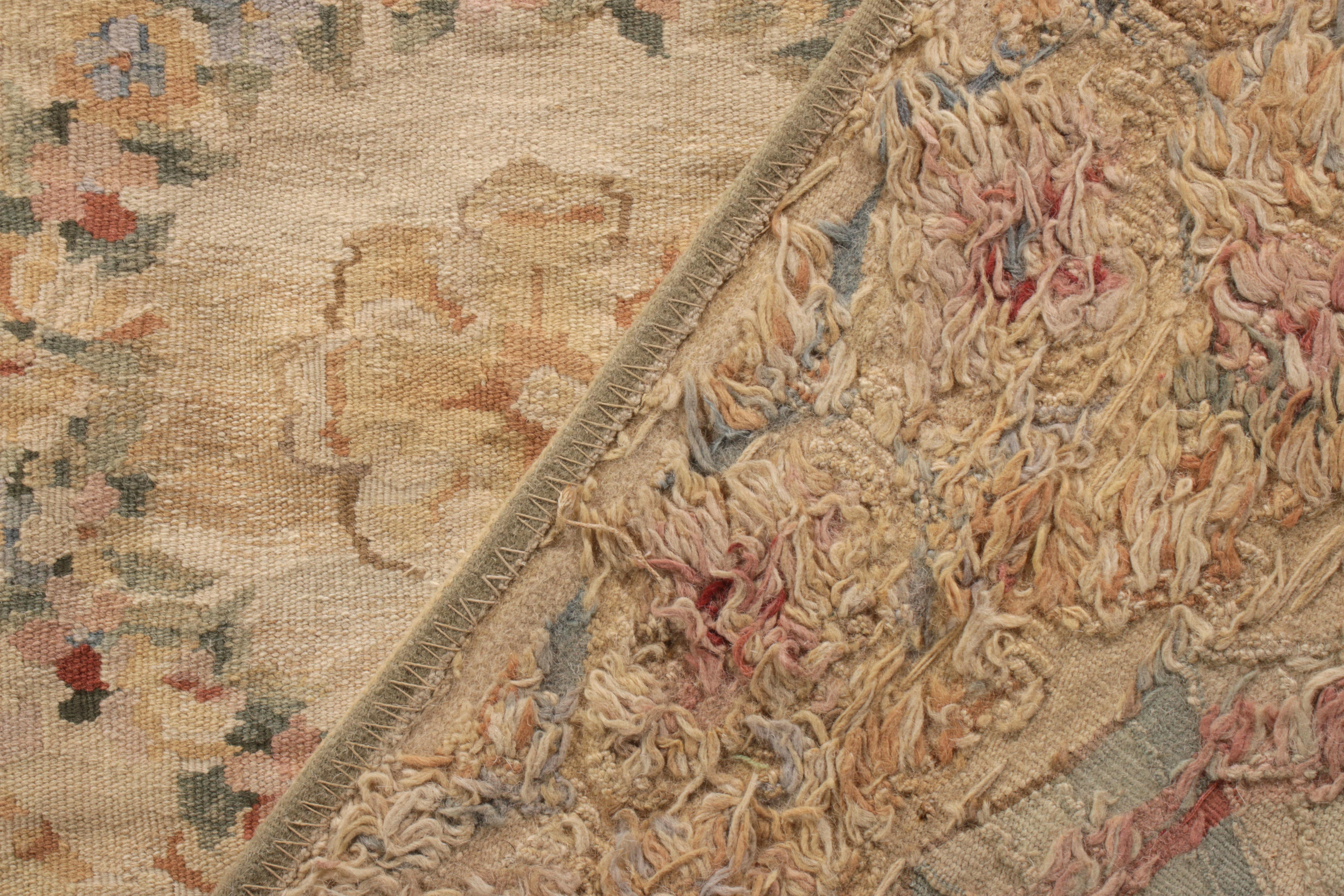 Rug & Kilim's Aubusson Style Flat-Weave Rug in Beige Gold Floral Pattern In New Condition In Long Island City, NY
