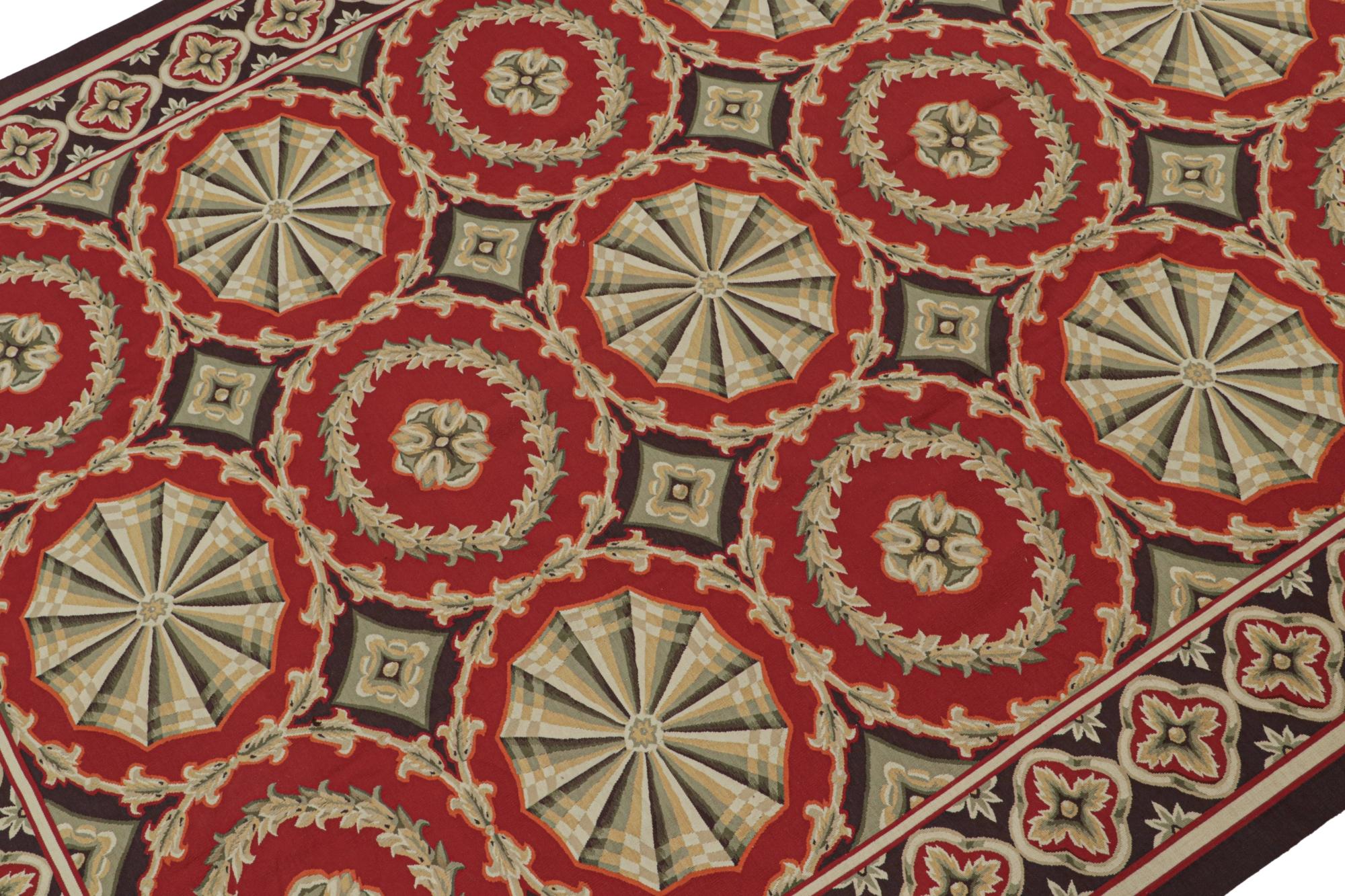 Dieser 9x12 Kelim aus handgewebter Wolle ist eine Neuvorstellung der Rug & Kilim'S European Collection'S von Rug & Kilim, inspiriert von Aubusson-Flachgeweben aus dem 18.

Über das Design: 

Dieser Teppich ist mit einem Rapport aus Kartuschen,