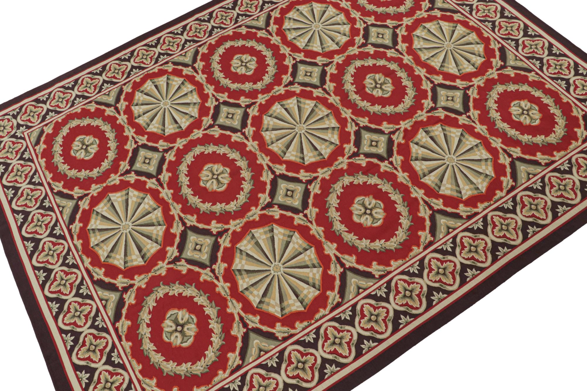 Flachgewebe im Aubusson-Stil in Rot mit Medaillons und Blumenmuster (Handgeknüpft) im Angebot