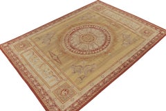 Rug & Kilim's Aubusson Style Flatweave Rug in Beige-Brown, Red Floral Medallion