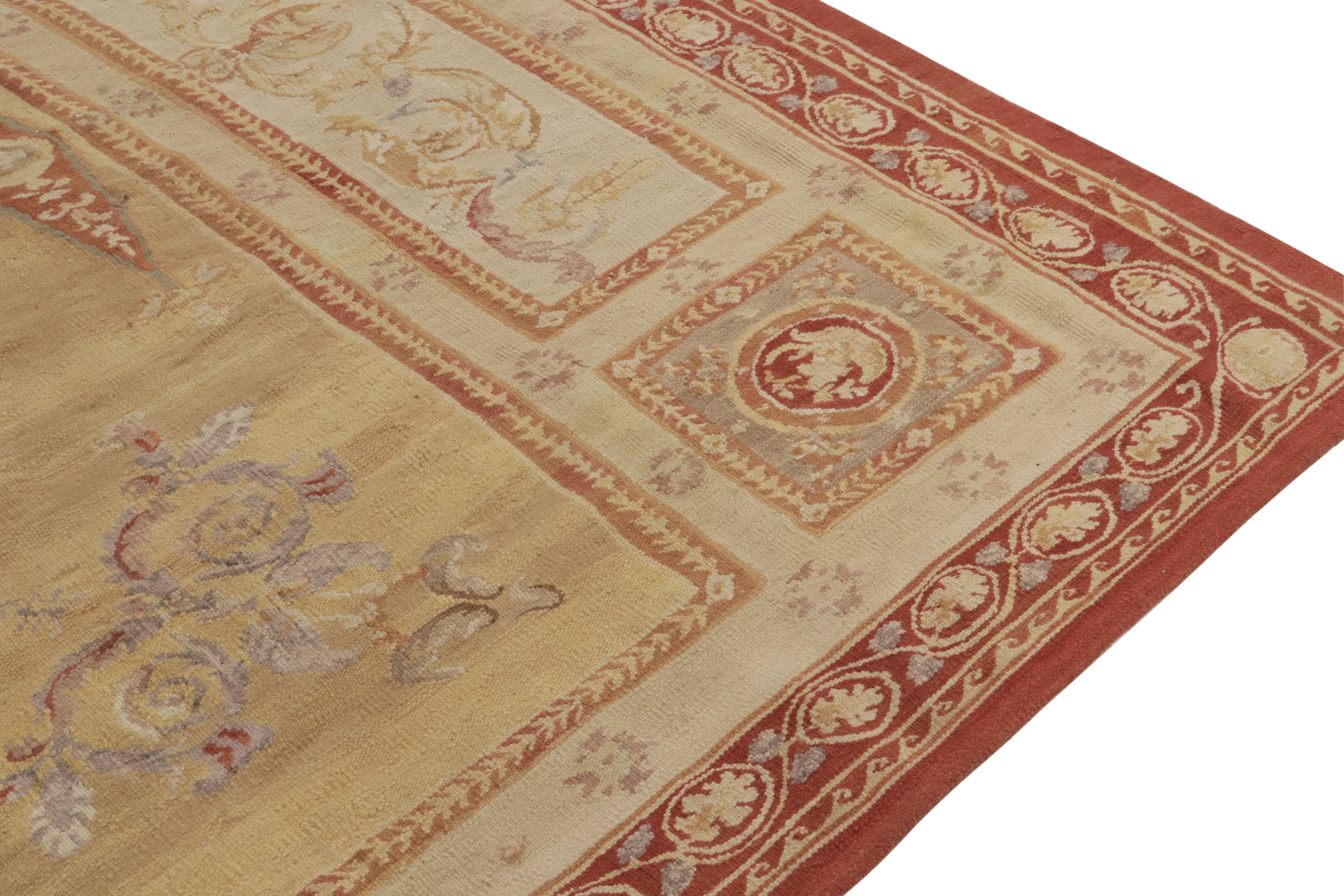 Rug & Kilim's Aubusson Style Flatweave Rug in Beige-Brown, Red Floral Medallion In New Condition For Sale In Long Island City, NY