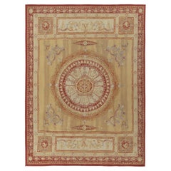 Aubusson Style Flatweave Rug in Beige-Brown, Red Floral Medallion by Rug & Kili