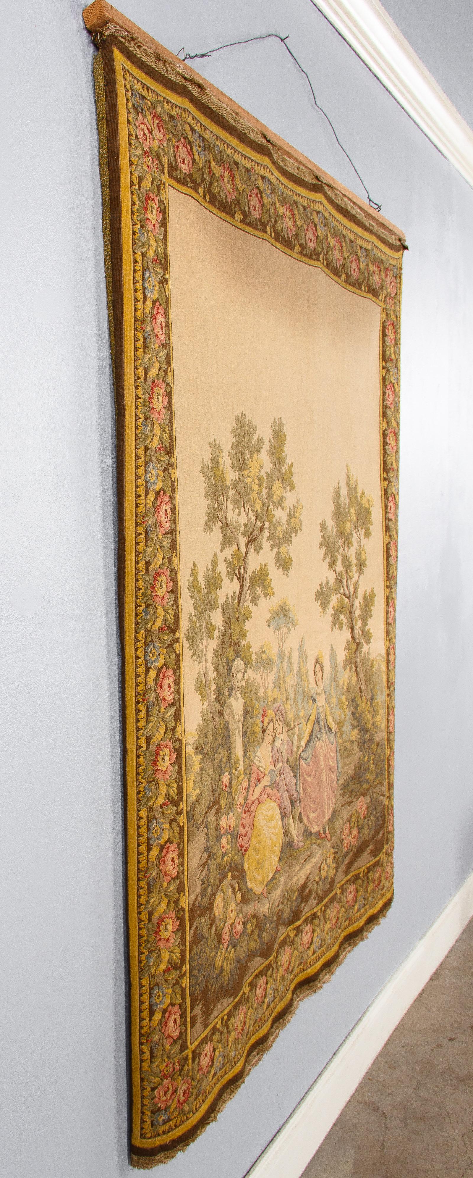 Cotton Aubusson Style French Tapestry, Mid 20th Century For Sale