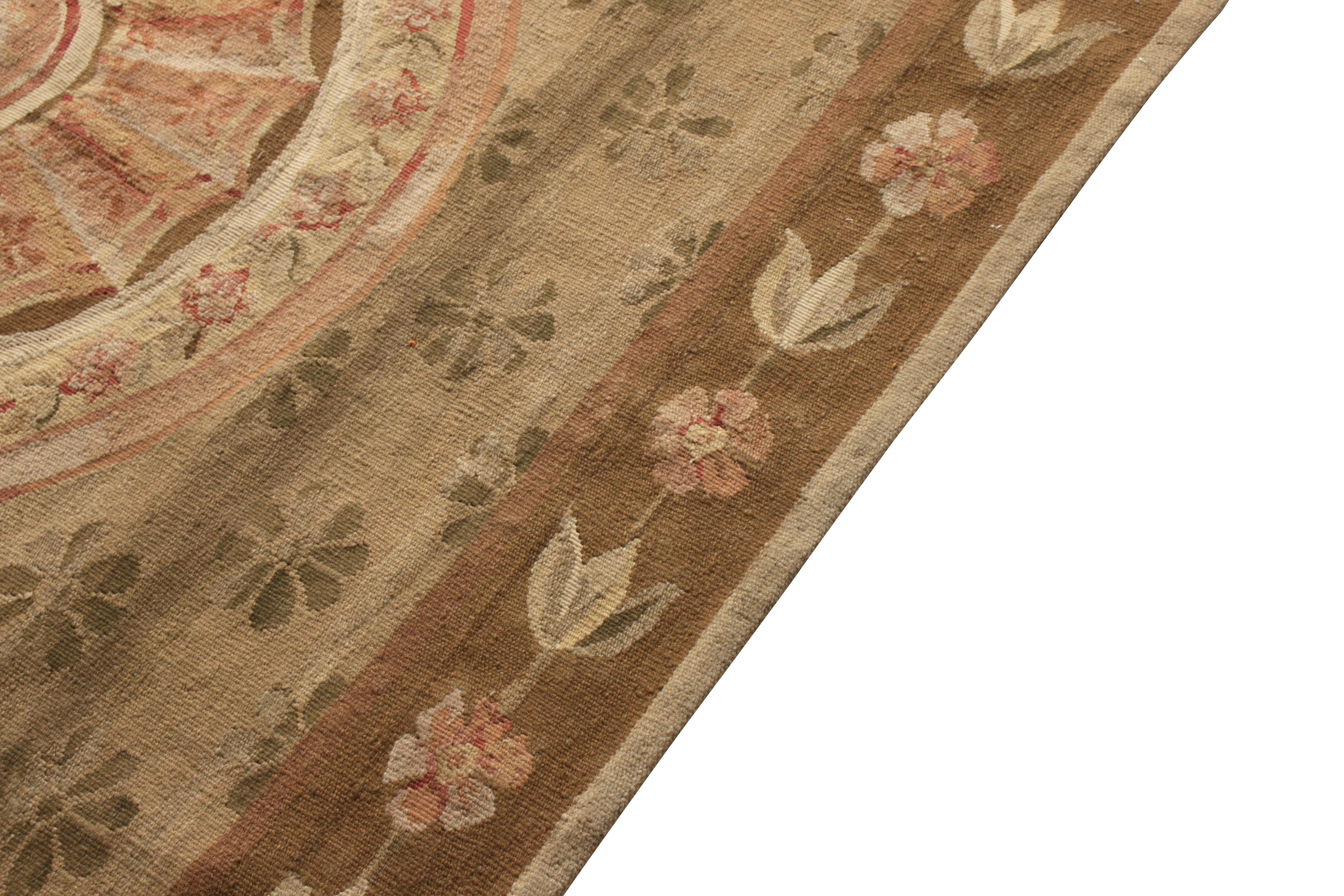 Chinese Rug & Kilim's Aubusson Style Kilim Beige Brown and Pink Floral Rug