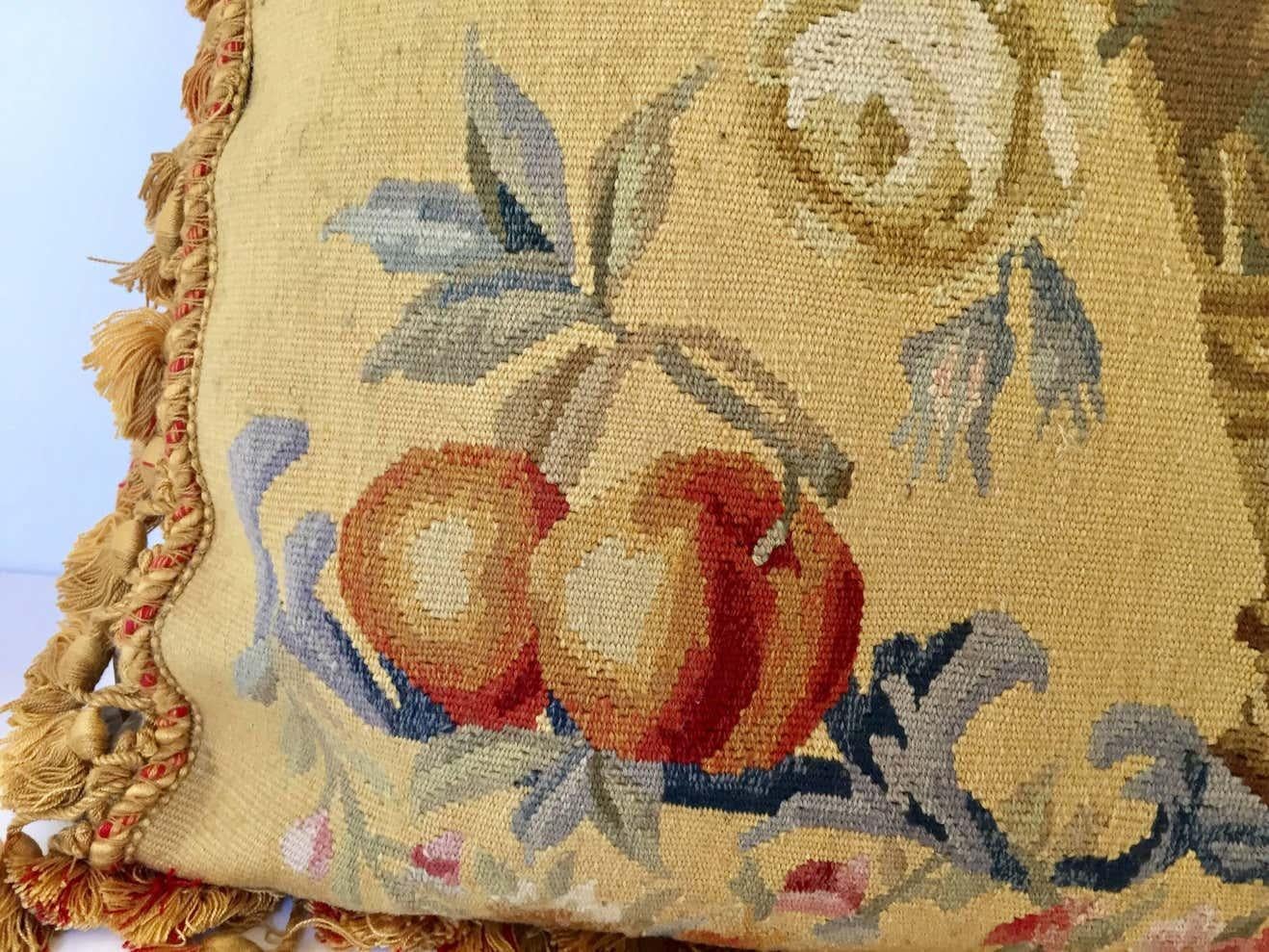 Aubusson Style Large Tapestry Decorative Pillow In Good Condition For Sale In North Hollywood, CA