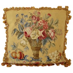 Vintage Aubusson Style Large Tapestry Decorative Pillow