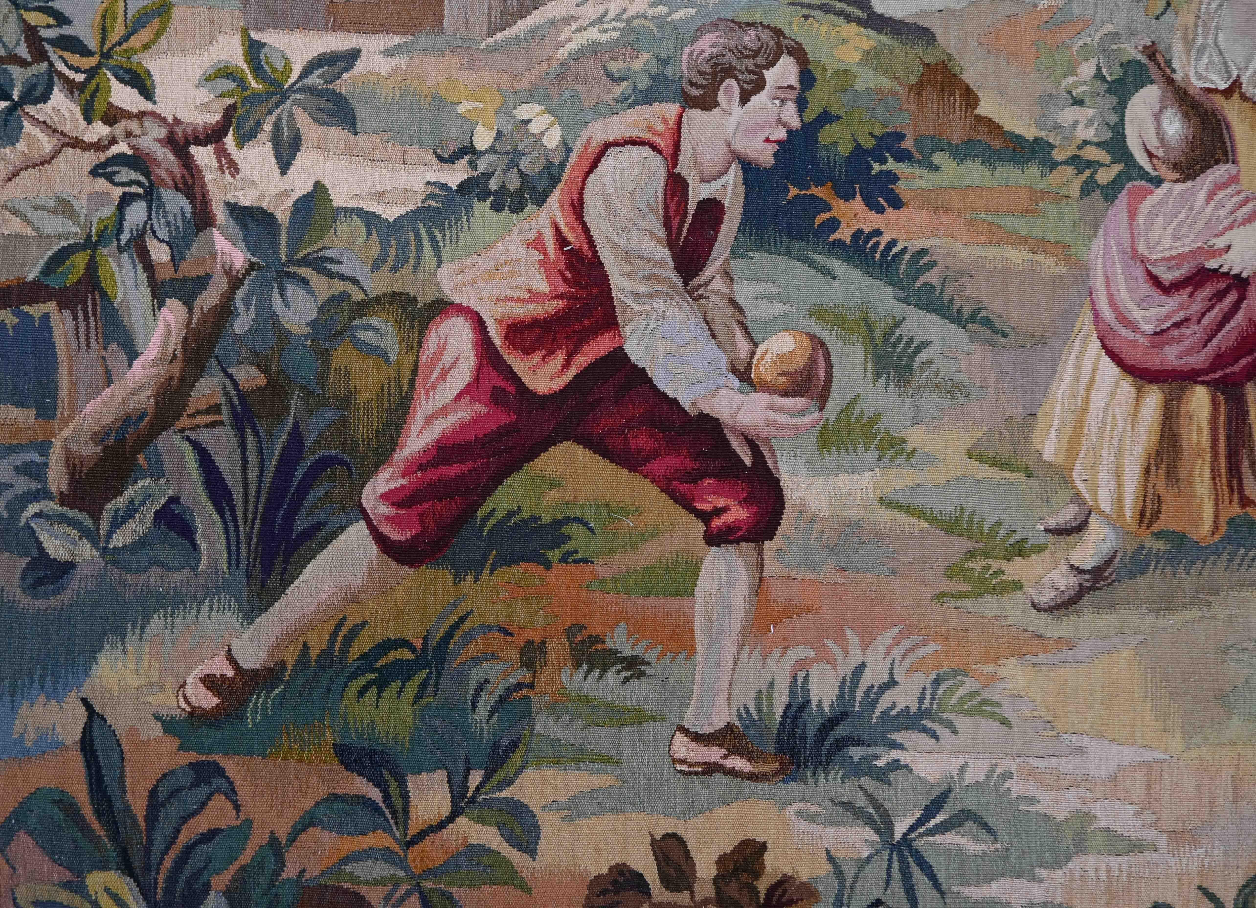 Aubusson tapestry 19th century petanque game scene - N° 1332 For Sale 5