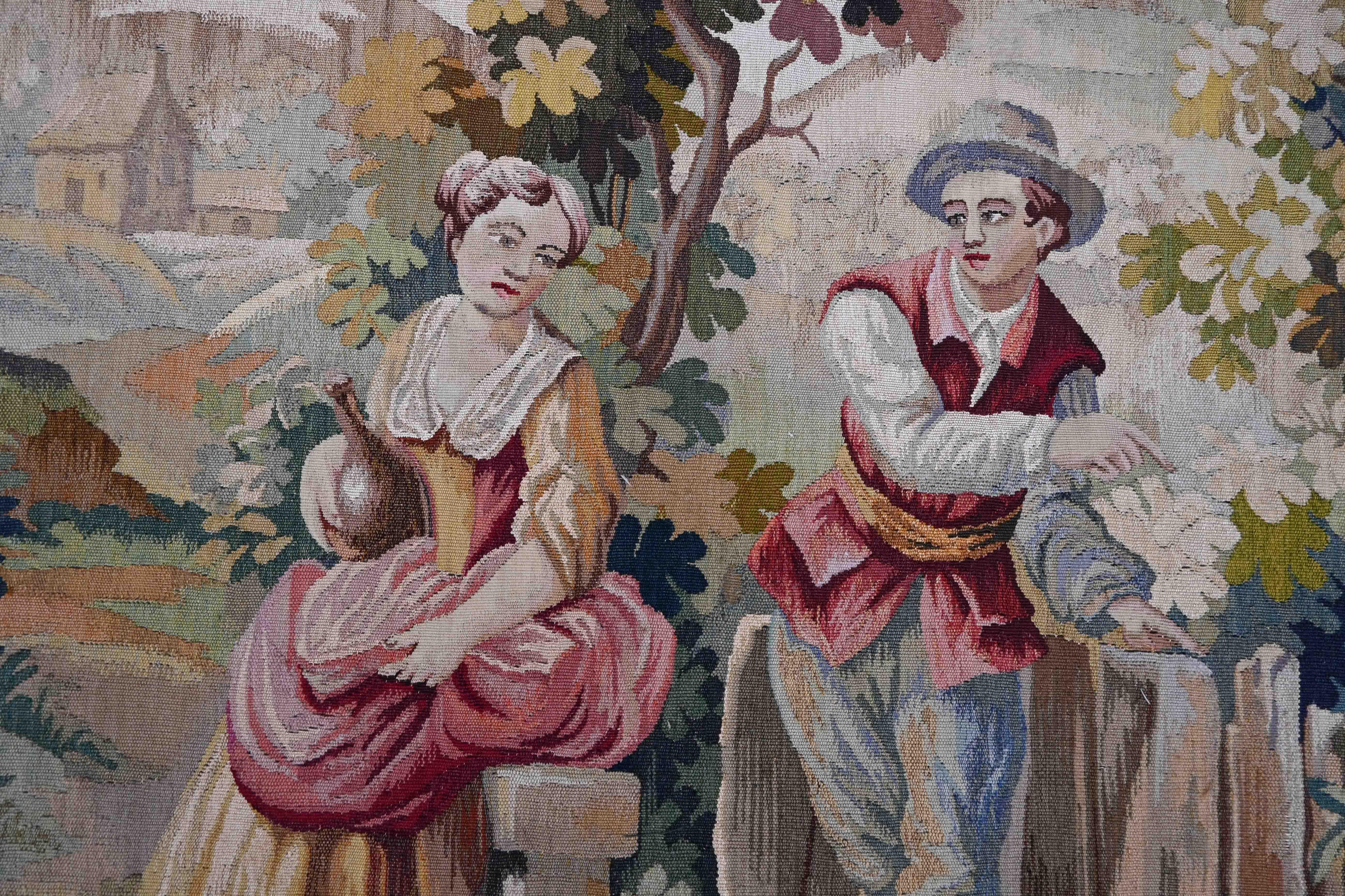 Aubusson tapestry 19th century petanque game scene - N° 1332 For Sale 6