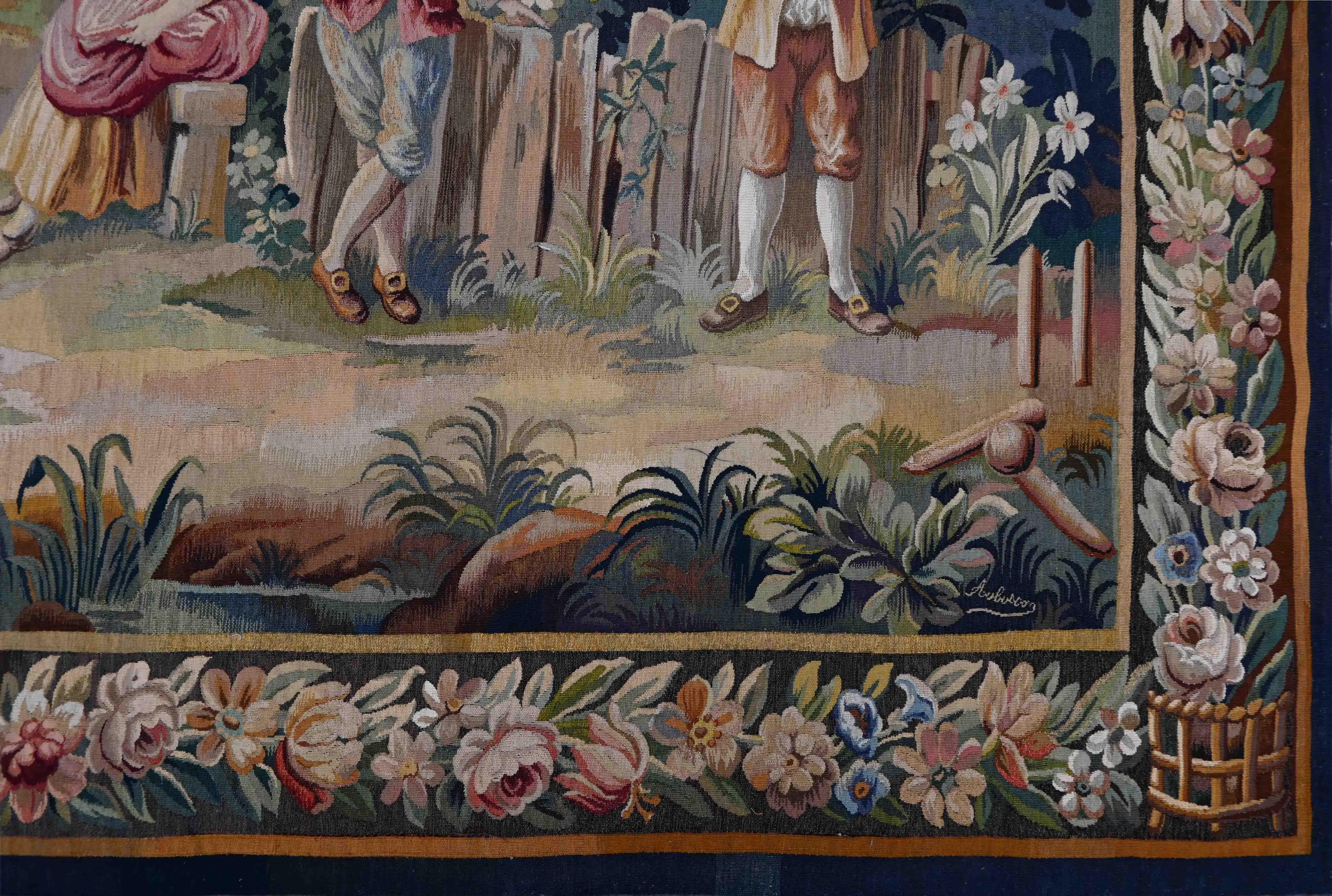 French Aubusson tapestry 19th century petanque game scene - N° 1332 For Sale
